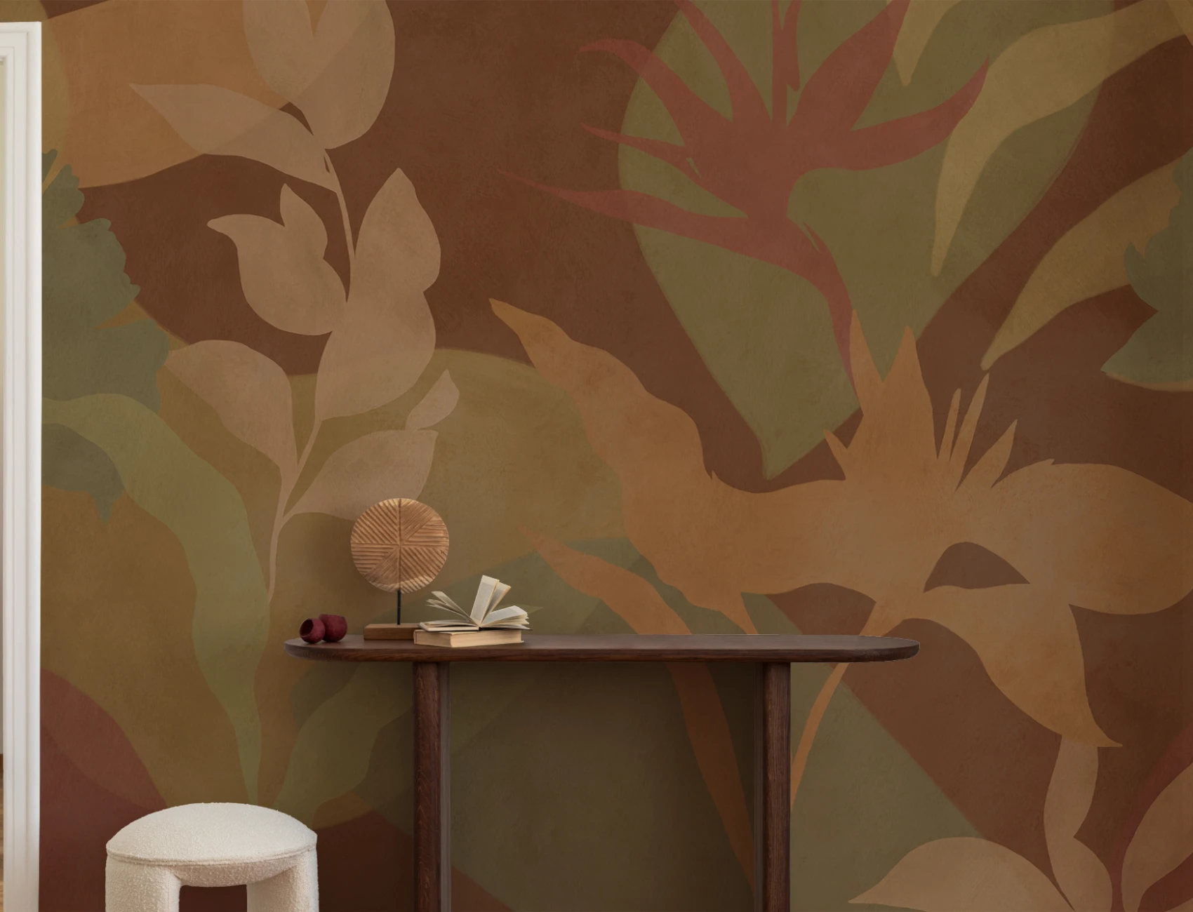 Brown Abstract Tropical Foliage Mural