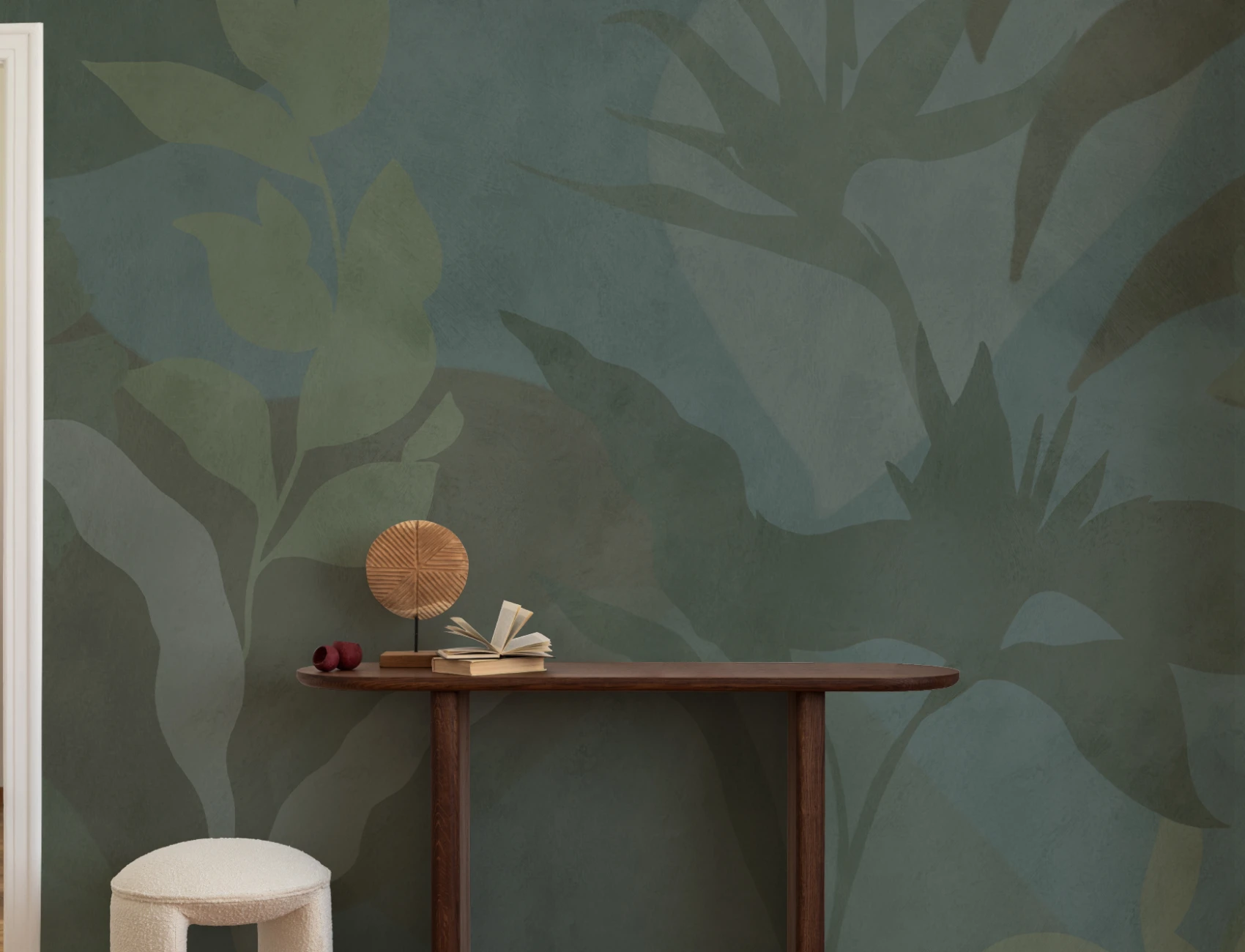 Papier peint panoramique de feuillage tropical sombre et abstrait