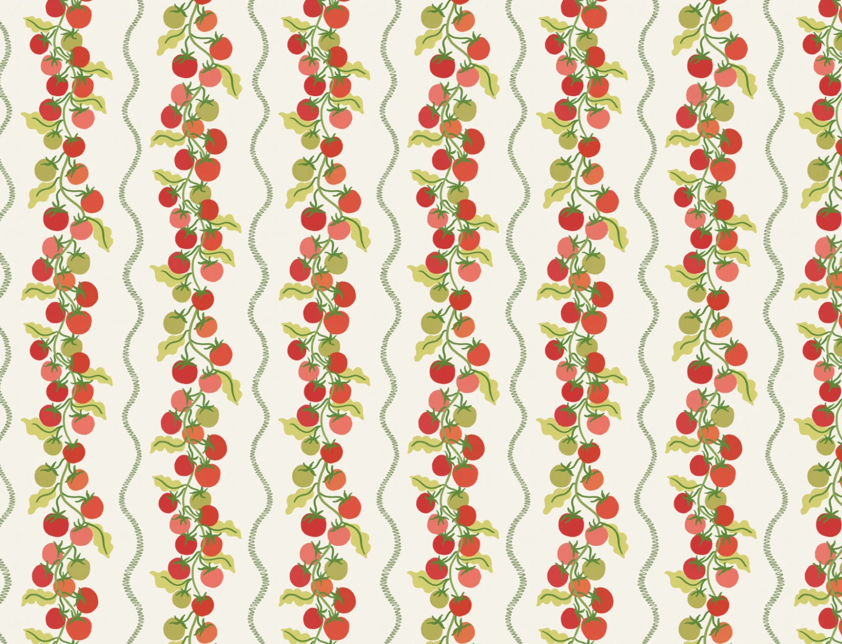 Beige Vine Tomato Botanisk randig mural-tapeter