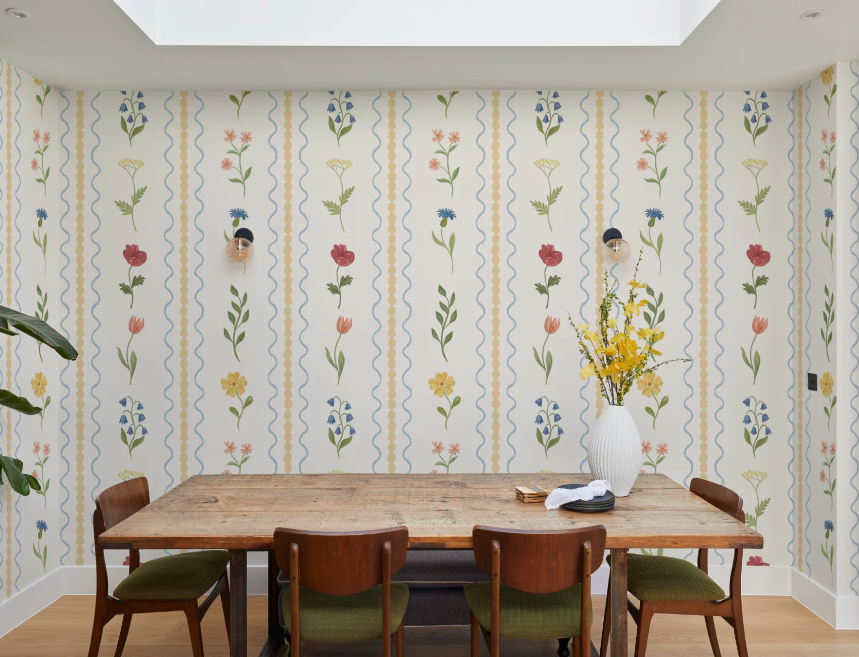 Gul Bobbin randig vildblomma mural-tapeter