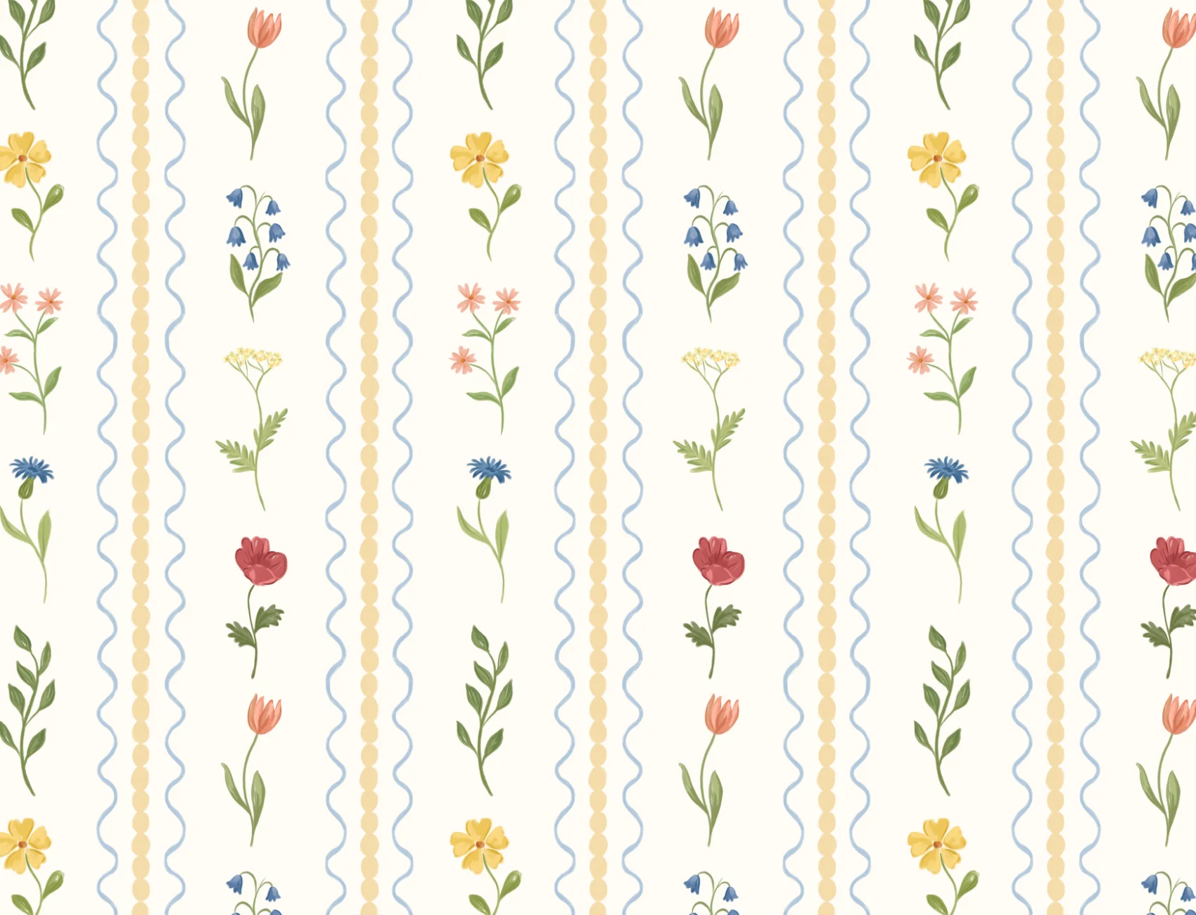 Gul Bobbin randig vildblomma mural-tapeter