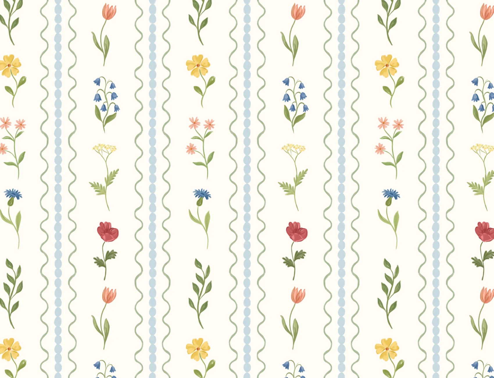 Albastru Bobbin dungi Wildflower murale