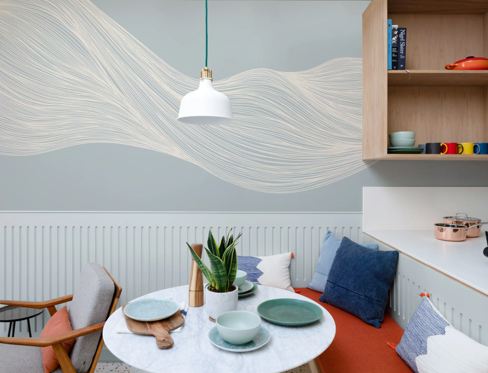 Blue Wavy Line Abstract Mural