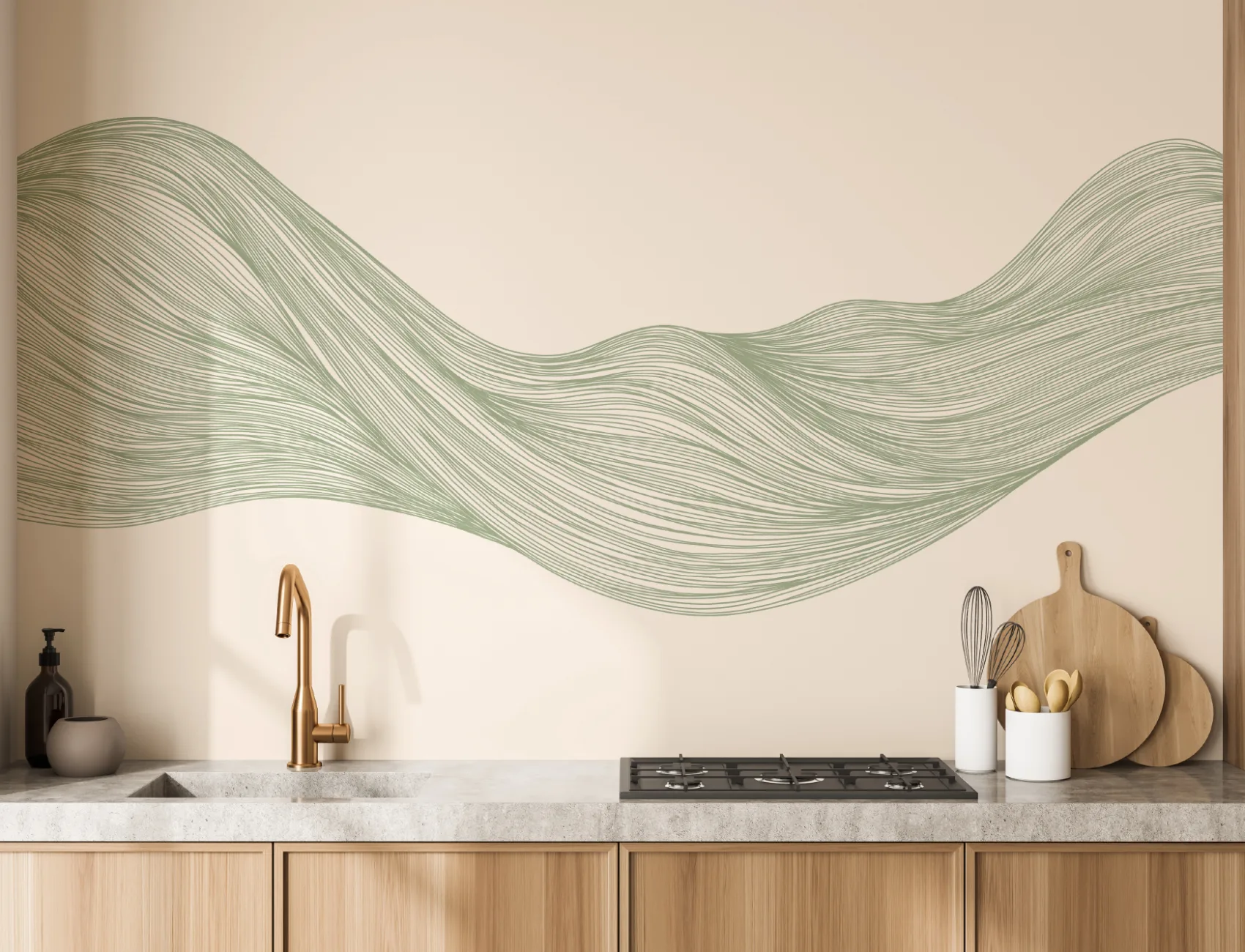 Verde ondulat linie abstract murale