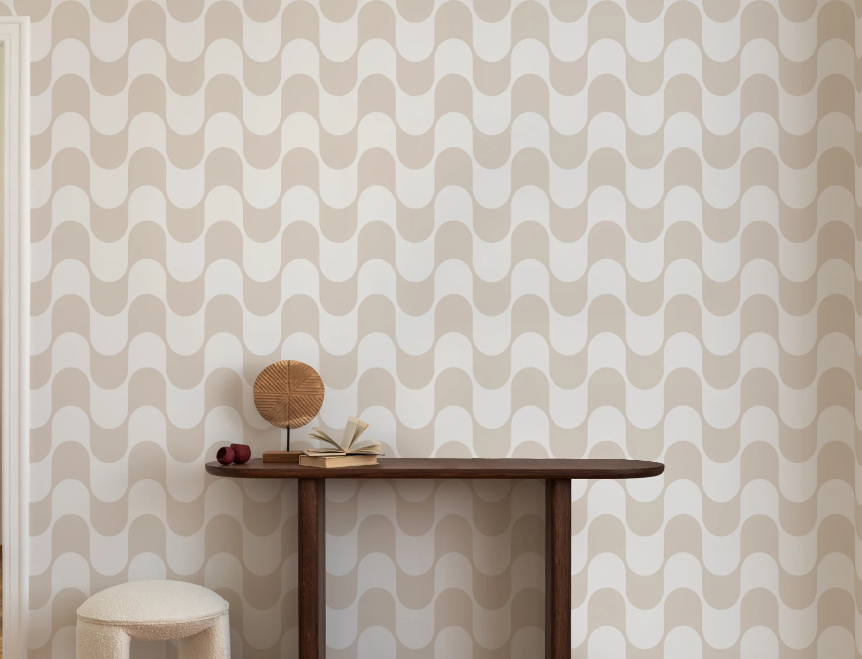 Neutral Retro Wavy Striped Wallpaper