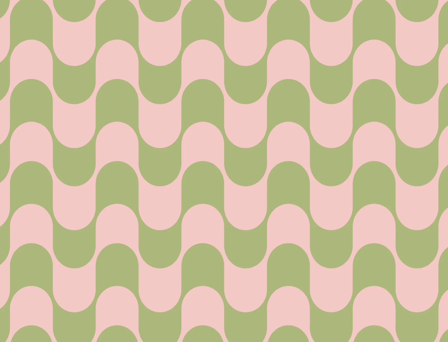 Pink & Green Retro Wavy Striped Wallpaper