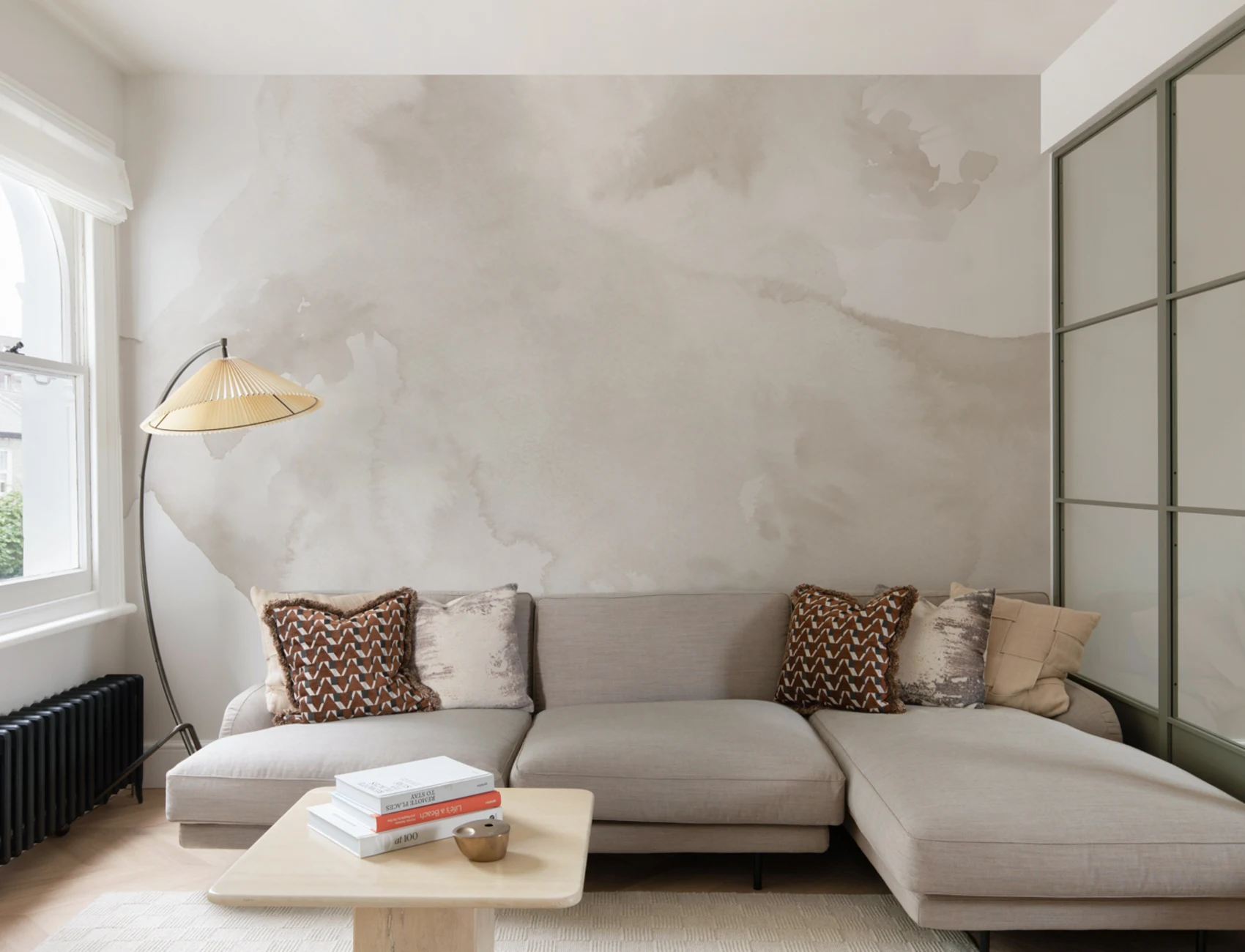 Beige Swilling Abstrakt Akvarell Mural-tapeter
