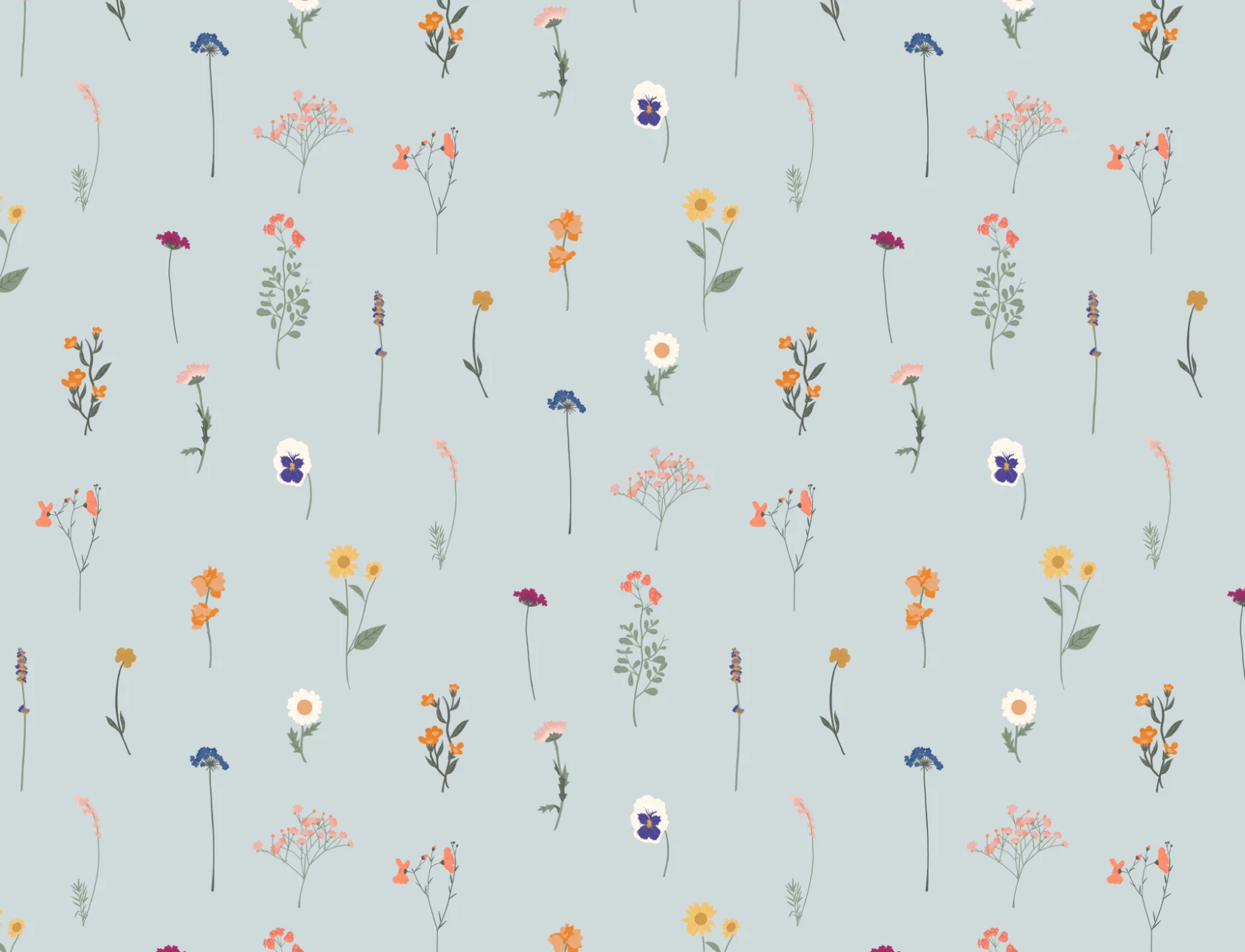 Blue Pressed Flower Wallpaper