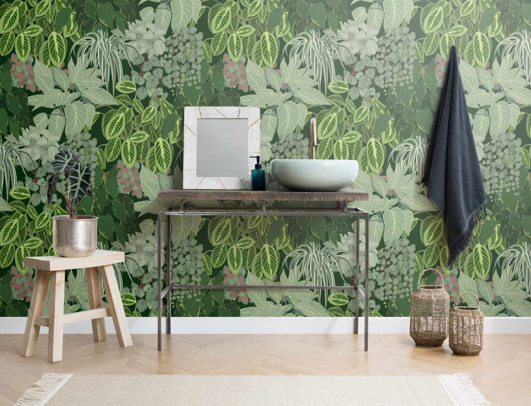Living Wall Green House Plants Repeat Pattern Wallpaper