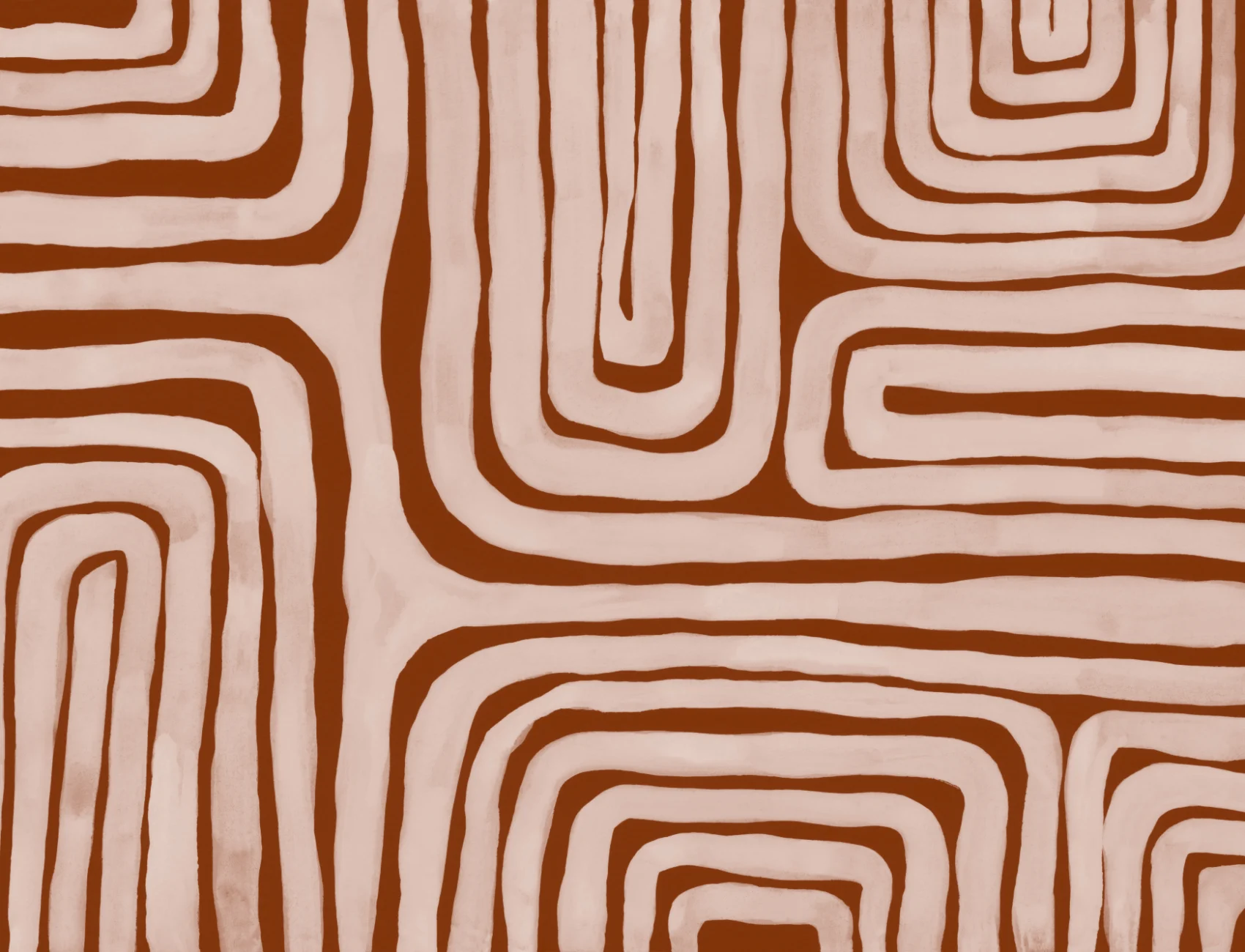 Hand Painted Maze Geometric Mural in Terracotta