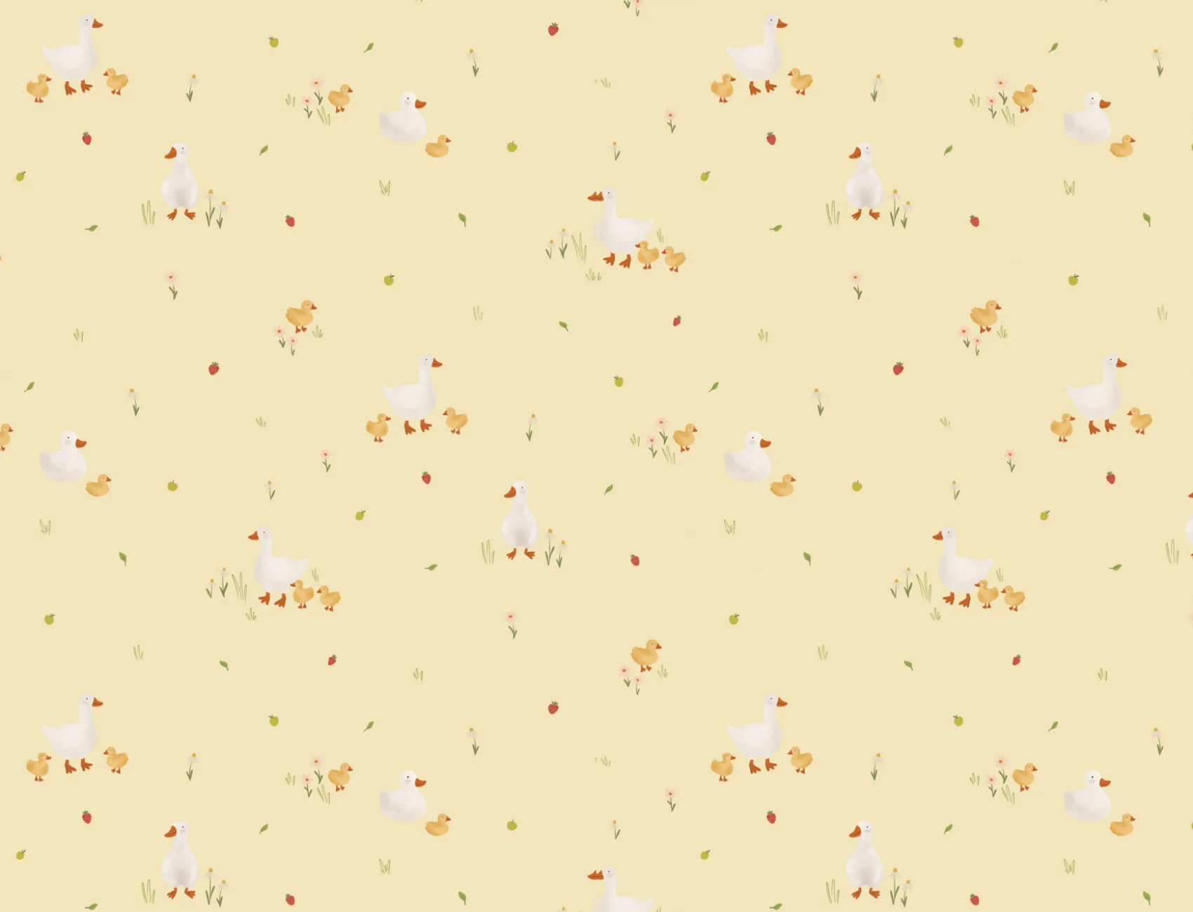 Geel Schattig Beige Eend & Eendjes Print Behang