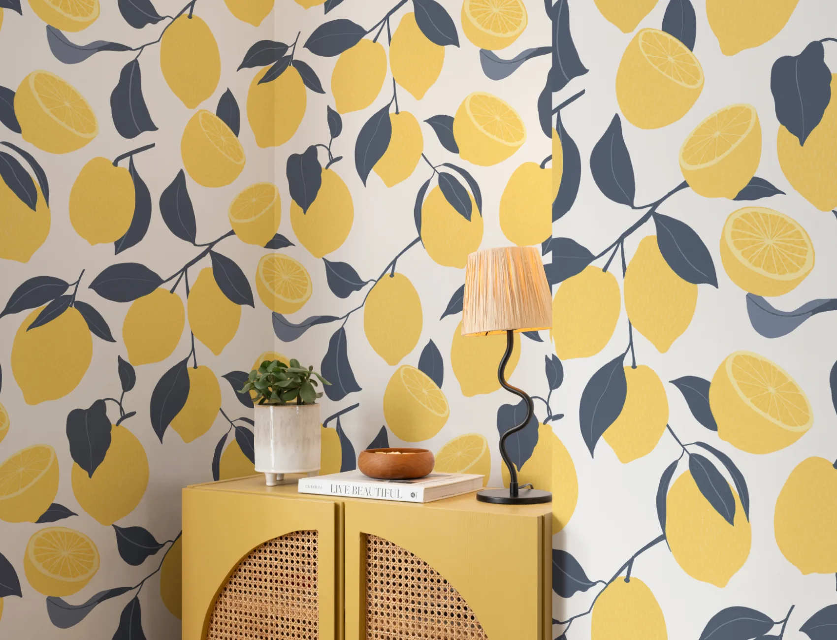 Yellow Lemon Modern Repeat Pattern Wallpaper