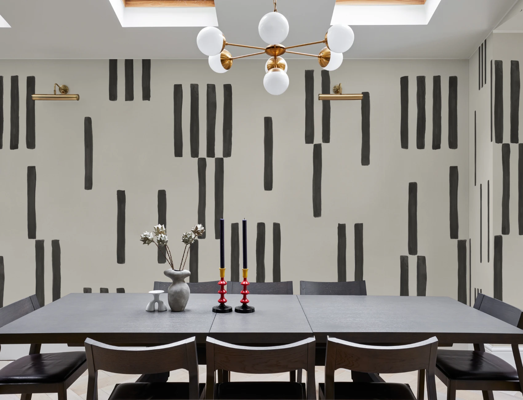 Hand Painted Line Geometric Mural in Black and White