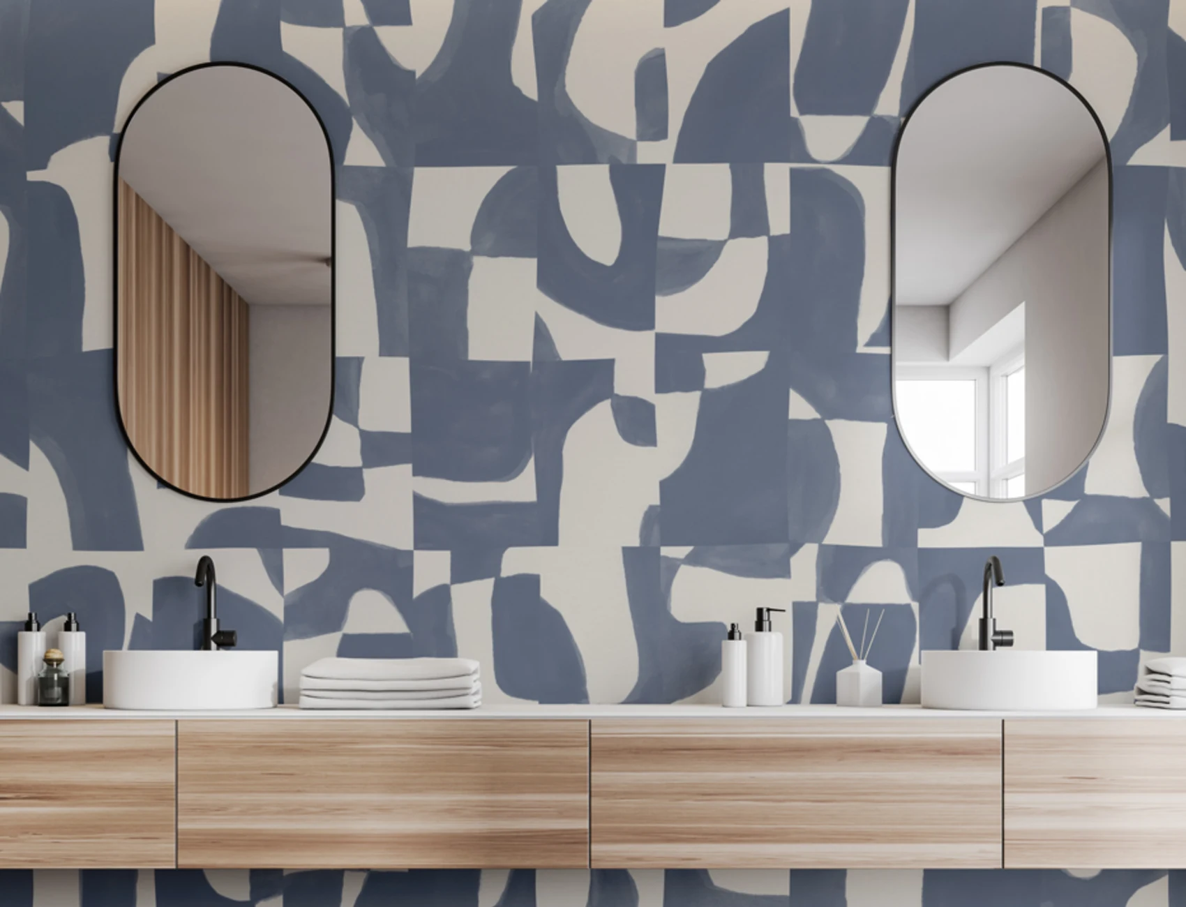 Abstract Geometric Pattern Wall Mural in Cool Blue