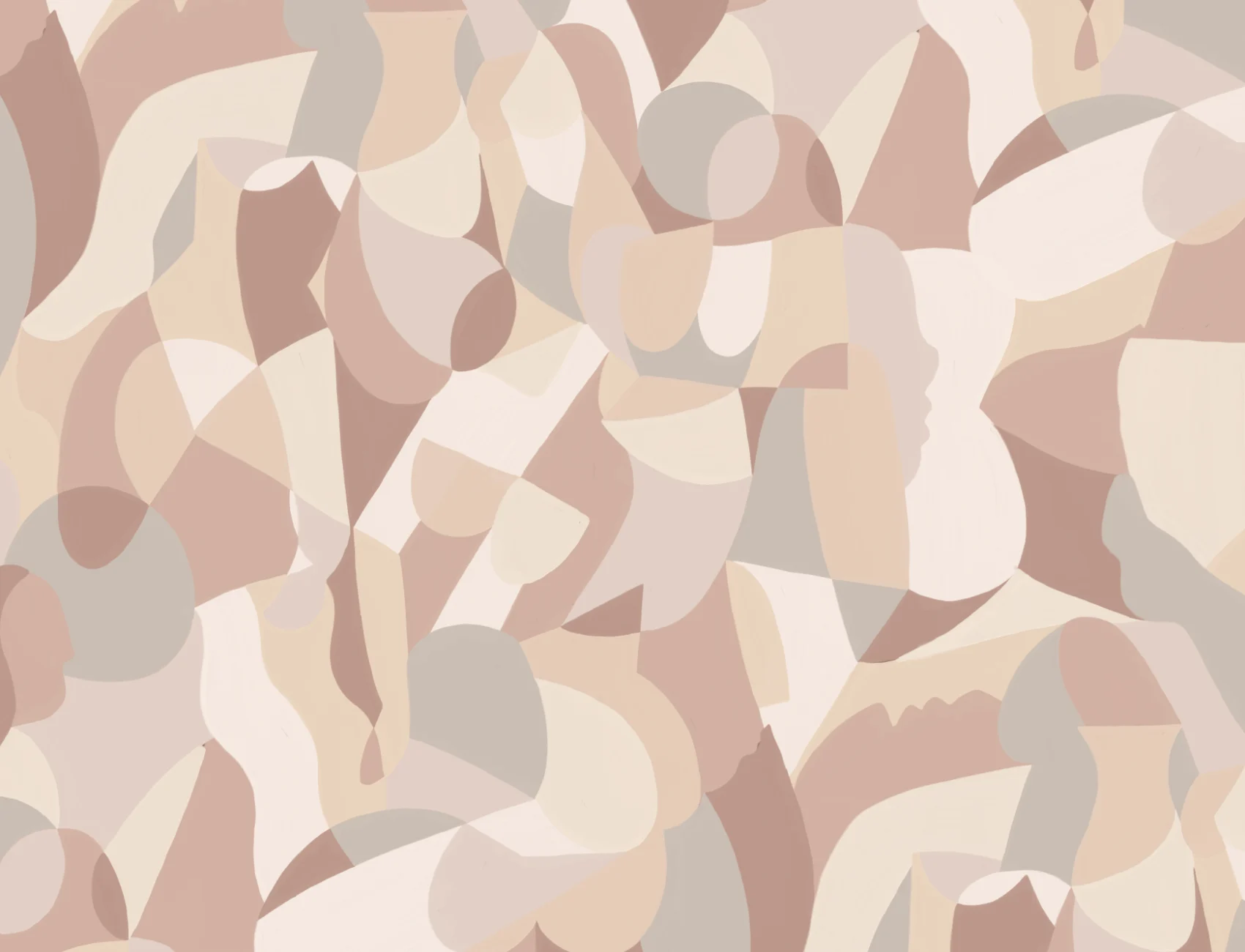 Abstrakt mural-tapeter i beige nyanser av kubistisk mänsklig form