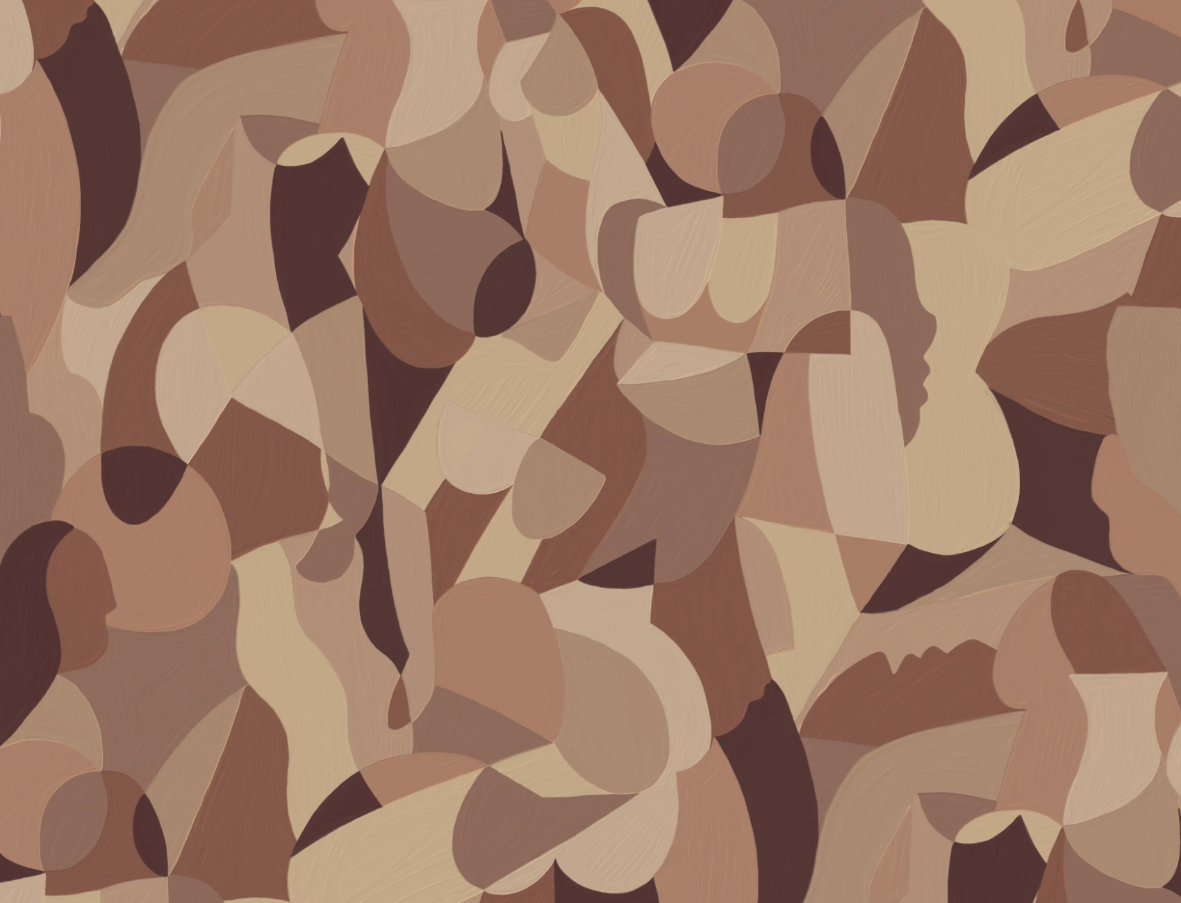 Cubist Human Form Abstract Mural In Earthy Browns