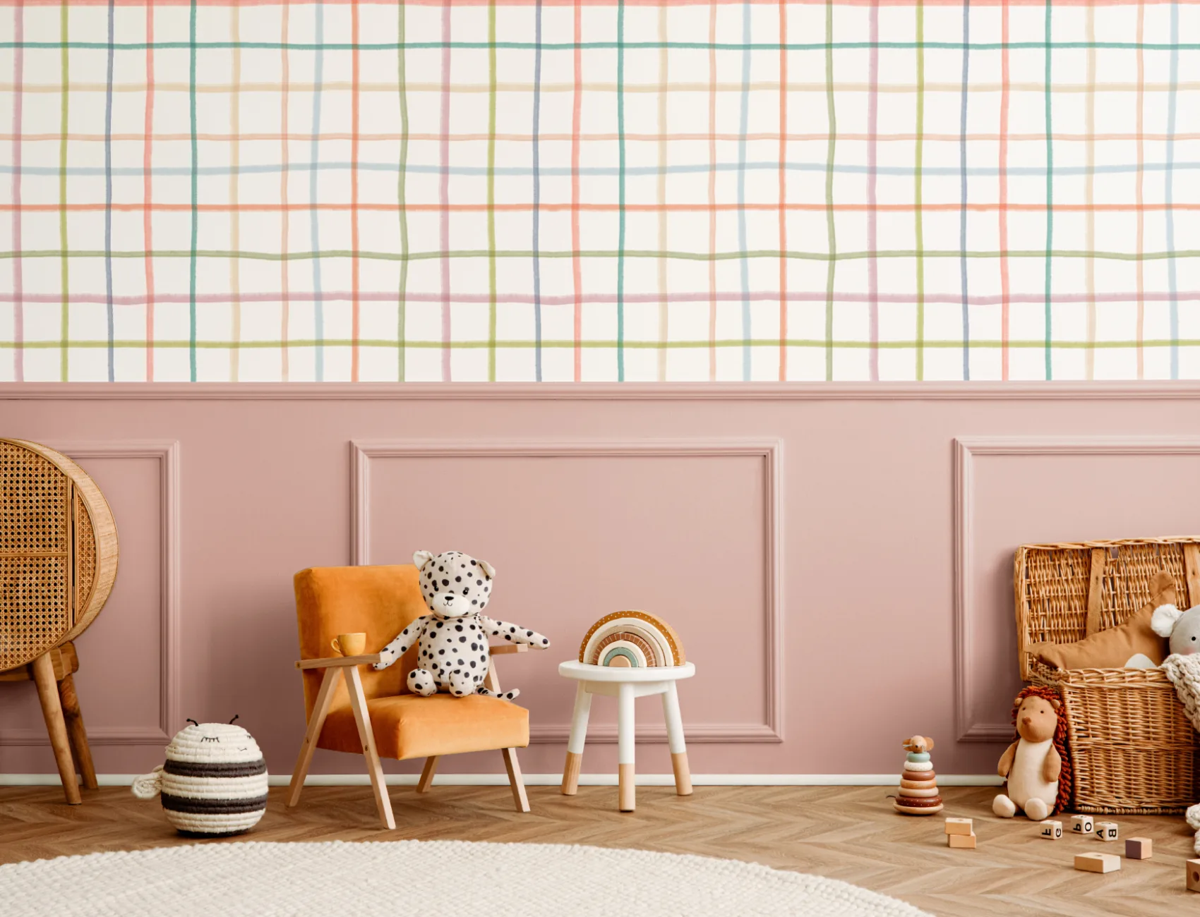 Rainbow Hand Drawn Grid Stripes Wallpaper Mural