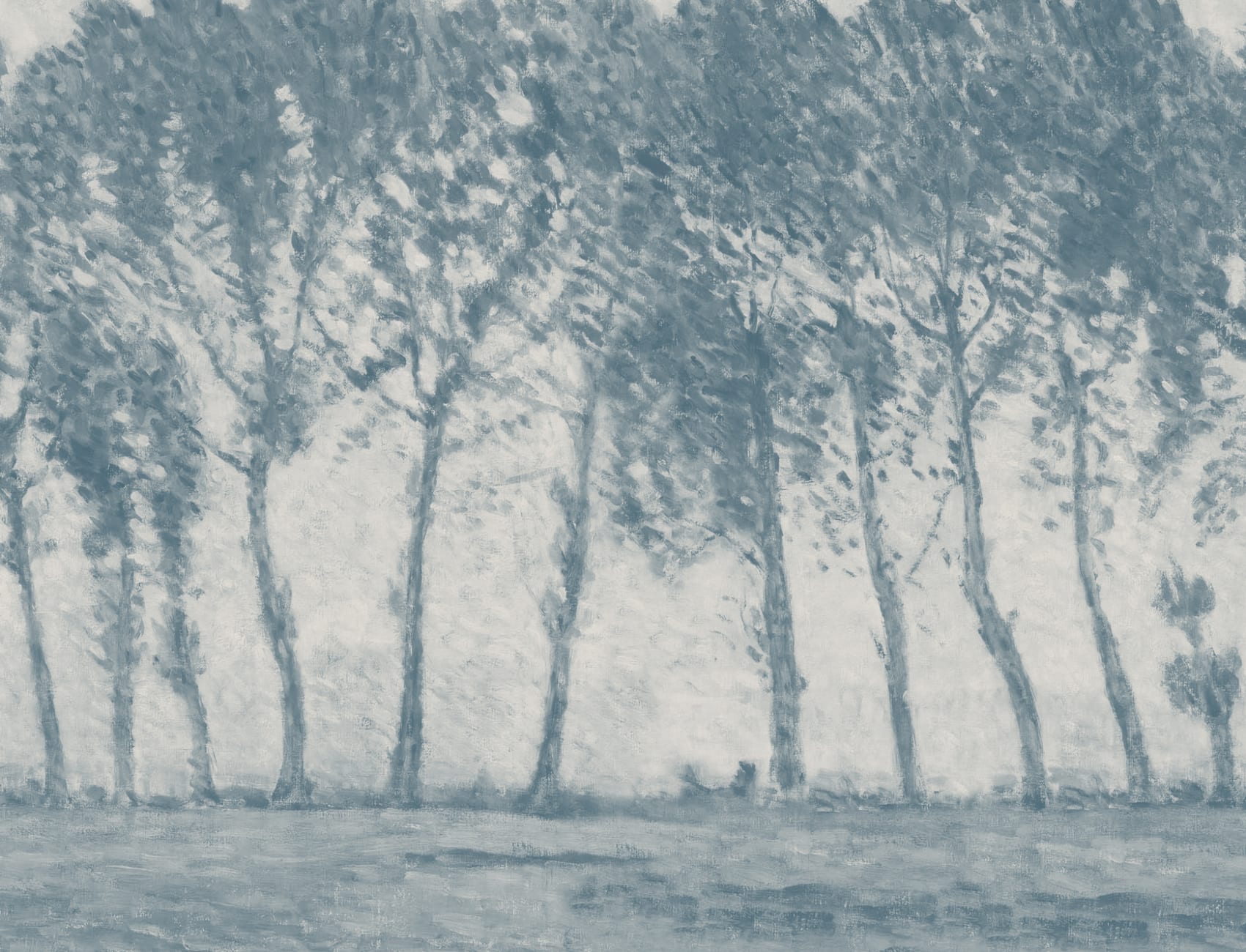 Vintage Rainy Forest Wall Mural in Atmospheric Blues