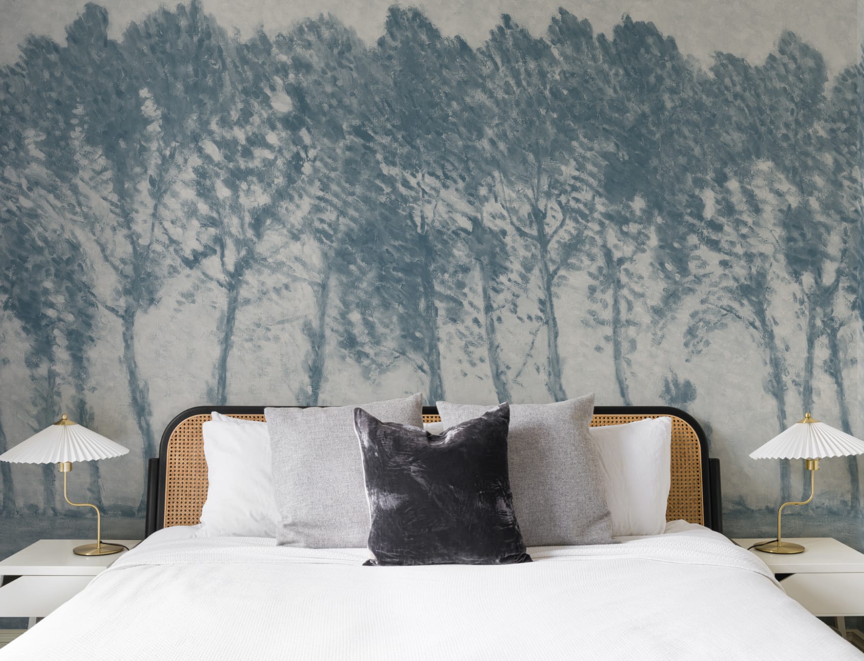 Vintage Rainy Forest Wall Mural in Atmospheric Blues