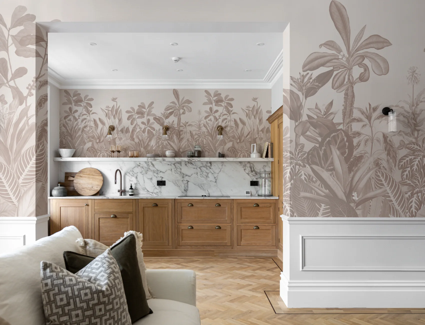 Tropical Oasis Vintage Botanical Jungle Illustration Wall Mural in Neutral