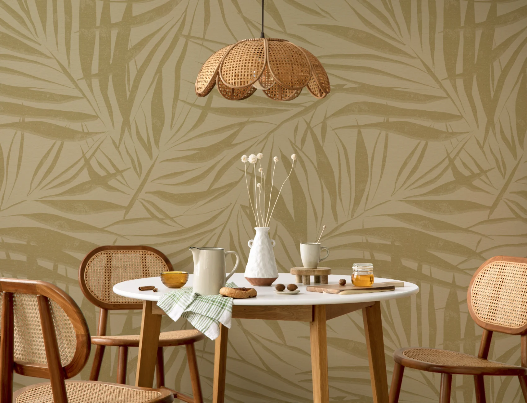 Sombra Green Subtile Palm Leaf Fototapete mit tropischer Textur