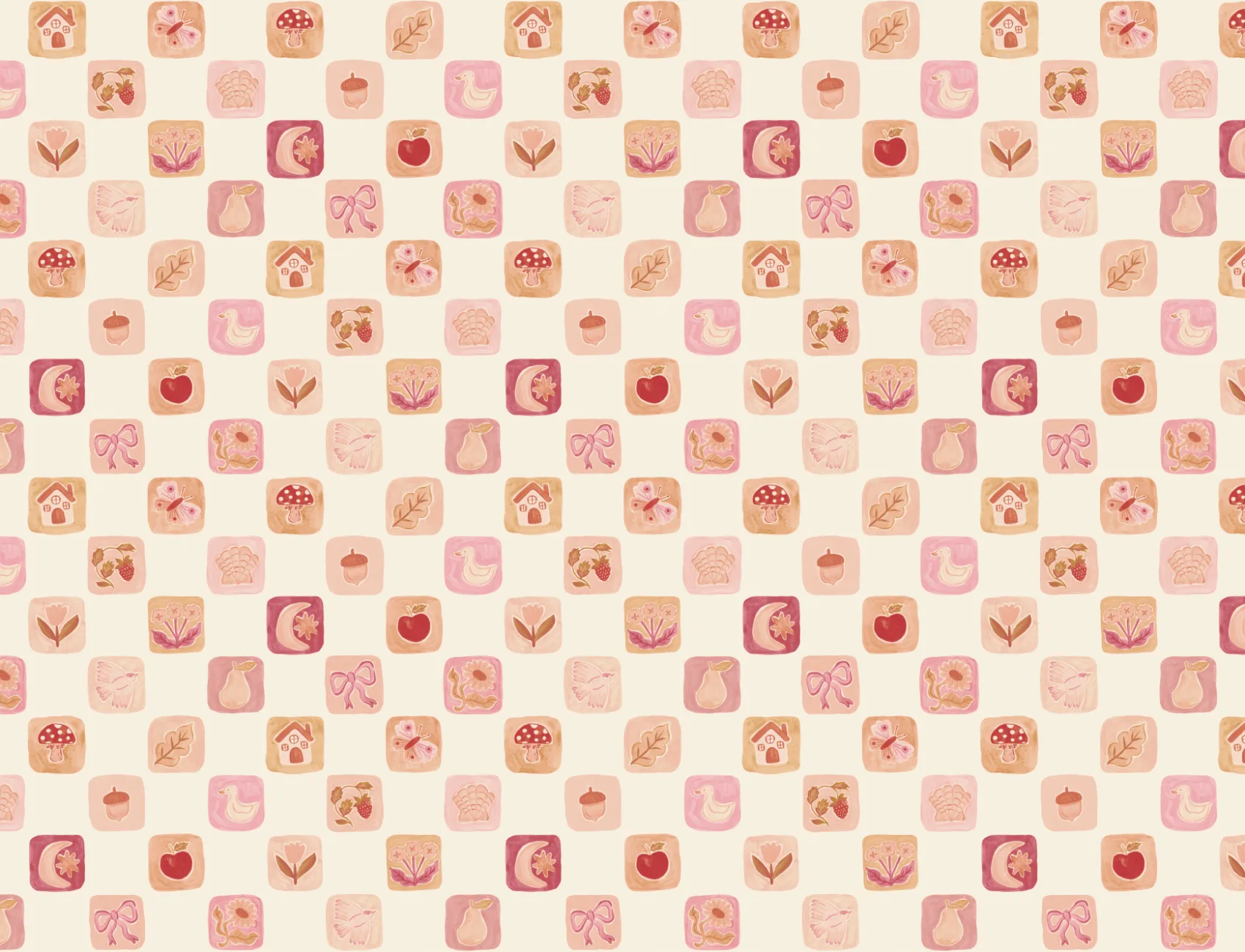 Carta da parati rosa vintage con motivi patchwork per bambini