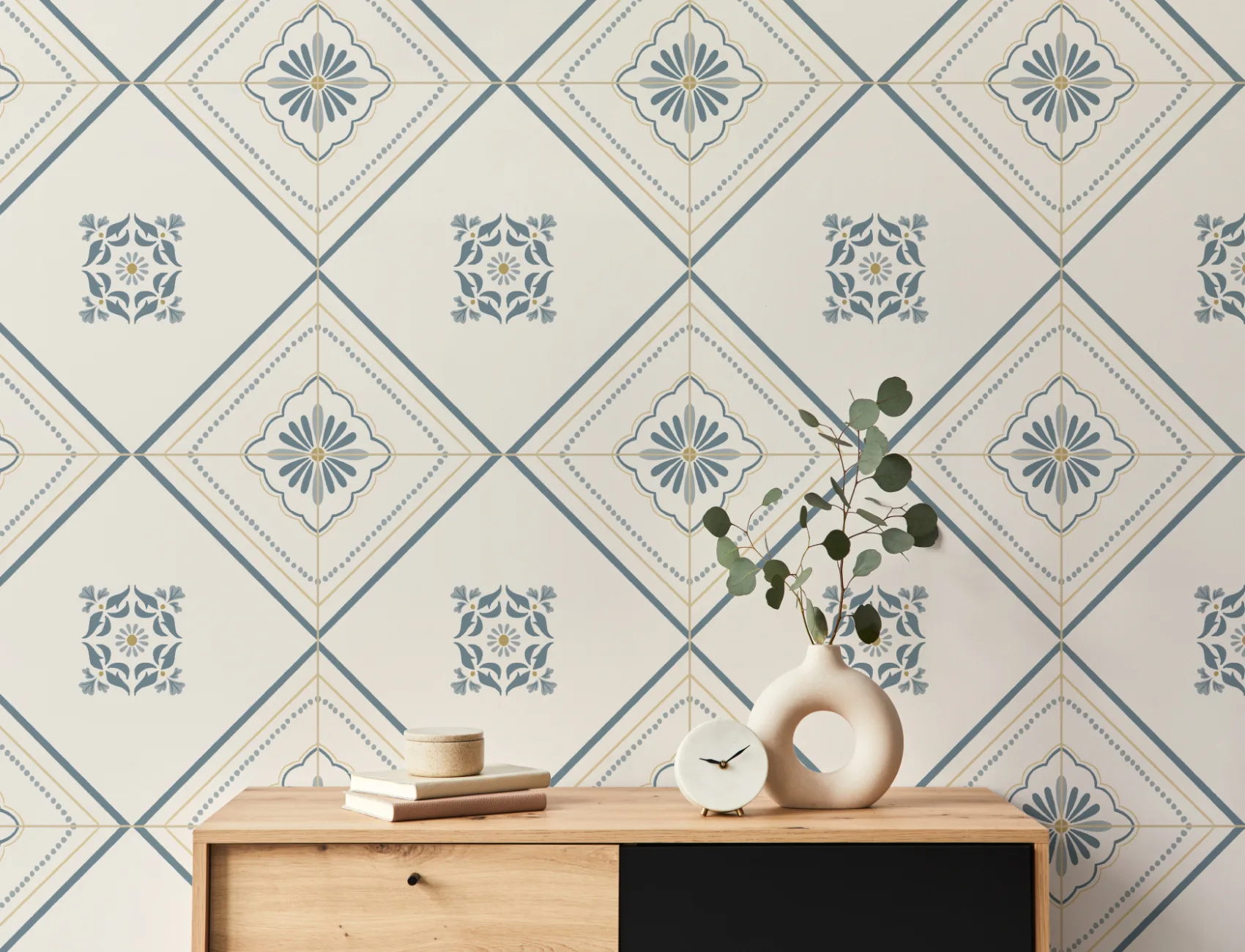 Blå Geometrisk Tile Classic Fototapet