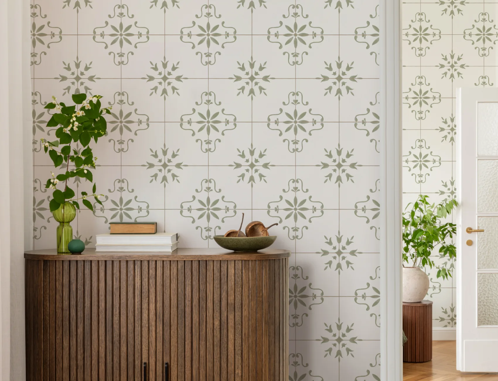 Groene Azulejo Tegelpatroon Vintage Stijl Muurschildering