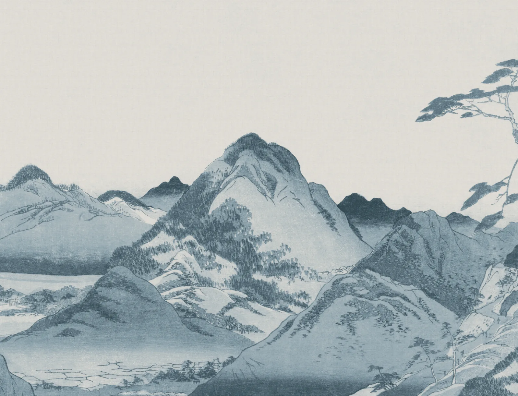 Blue Japanese Mountain Landscape Art Mural – Hovia - Hovia