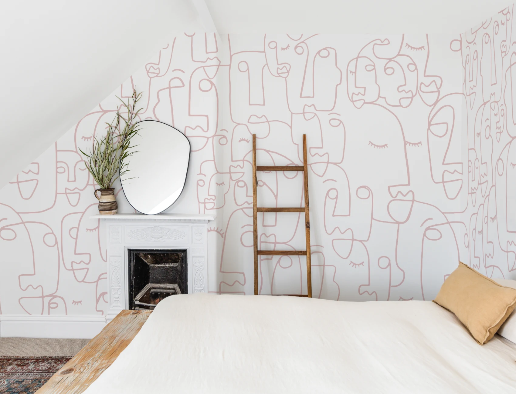Large Dusty Pink Line Drawing Face Wallpaper Mural