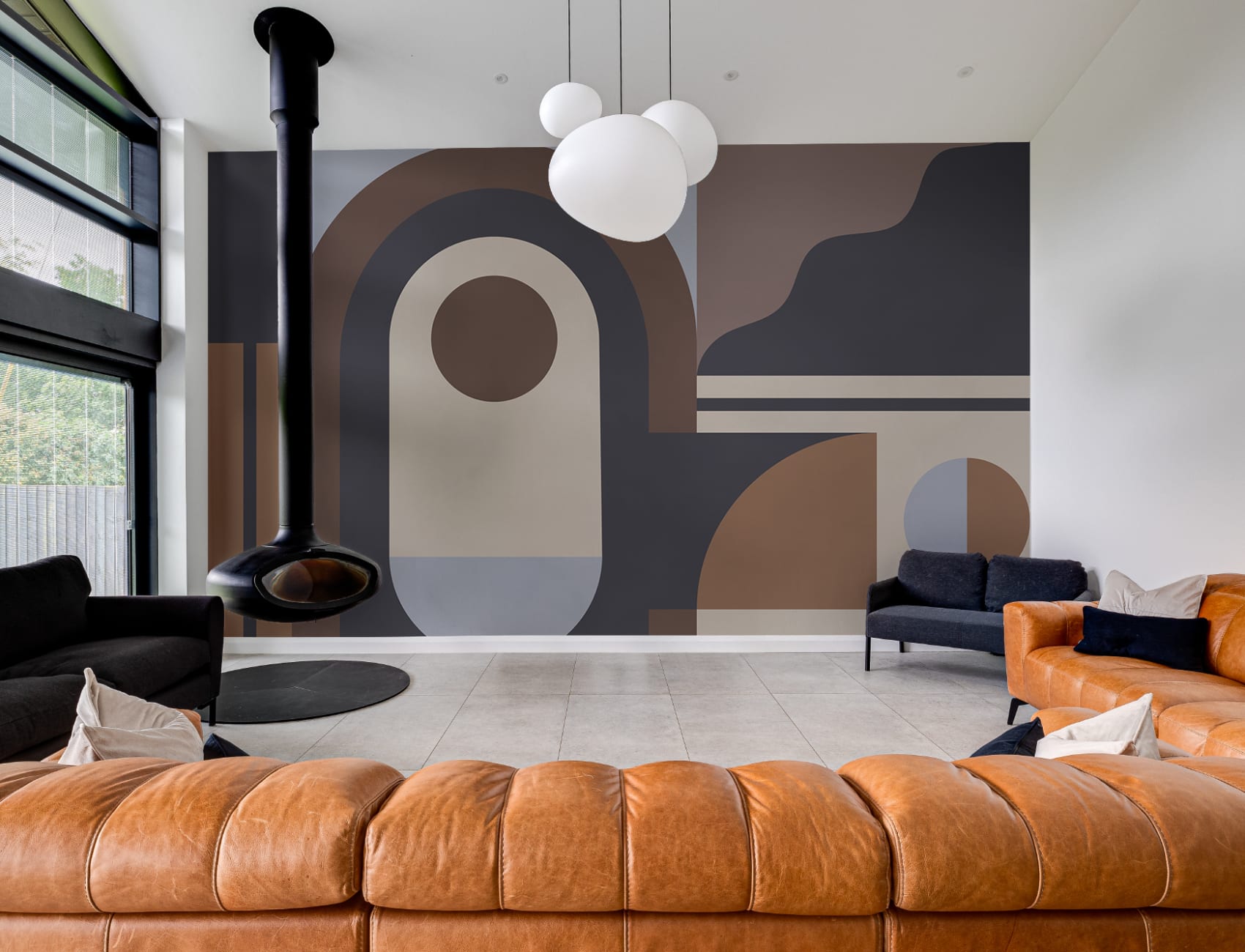 Murale geometrică modernă îndrăzneață multicoloră mid-century