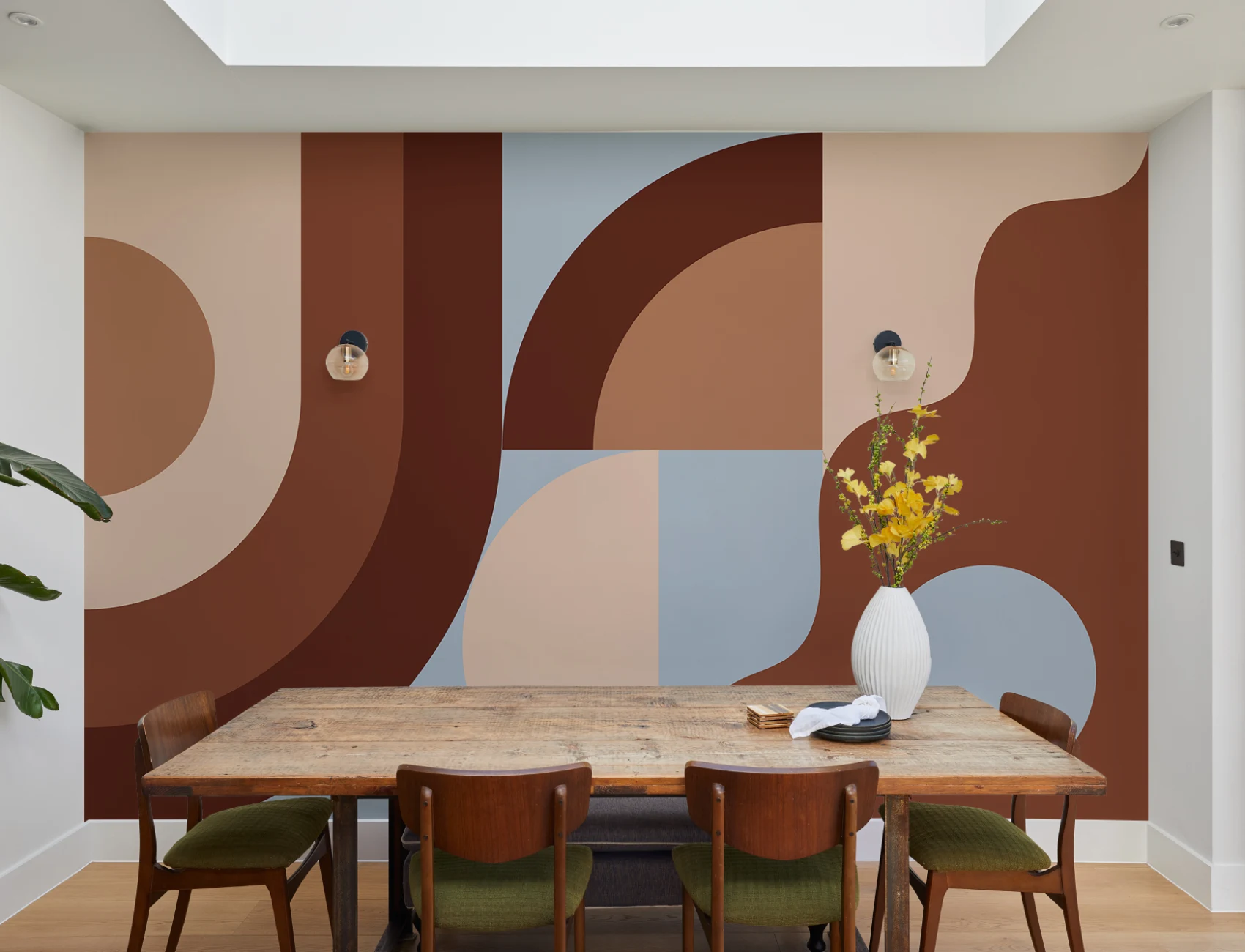 Verbrand Oranje Geometrisch Patroon Hedendaagse Muurschildering