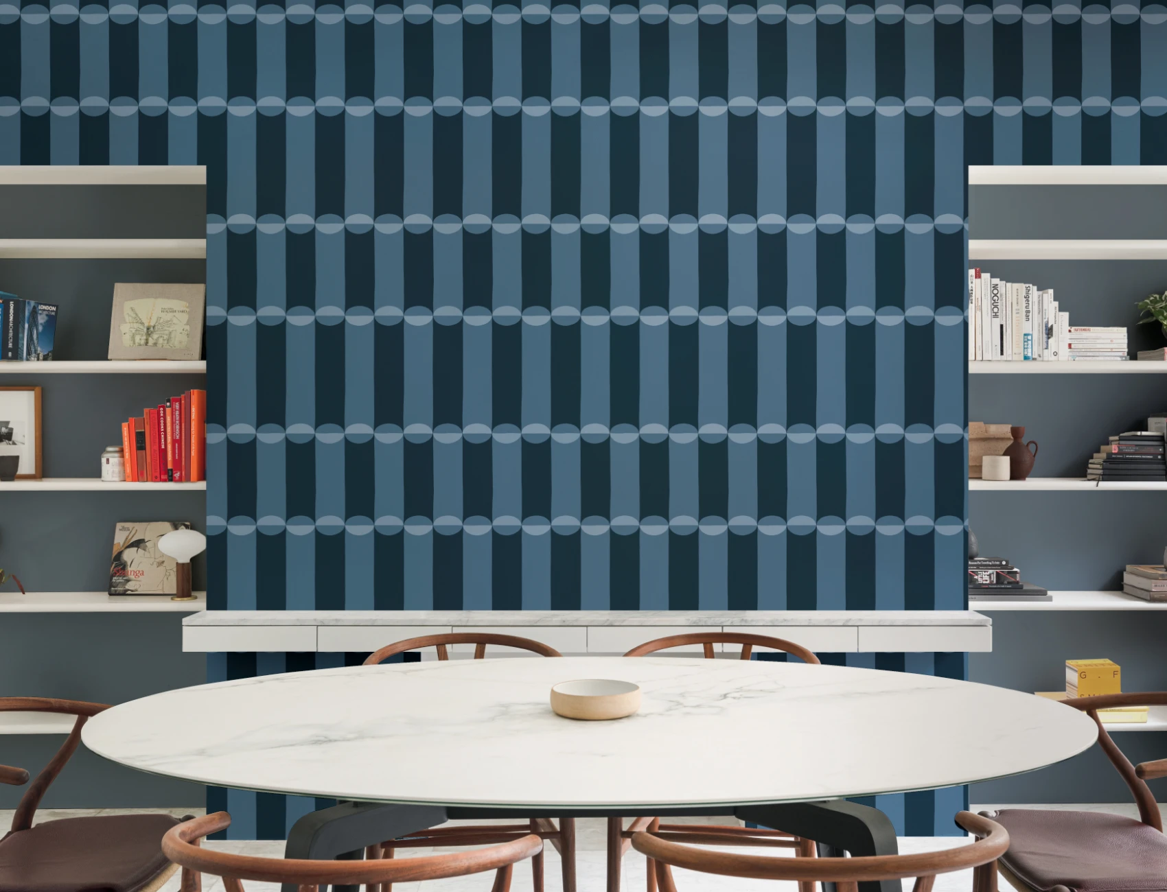 Blue Retro Geometric Pattern Mural