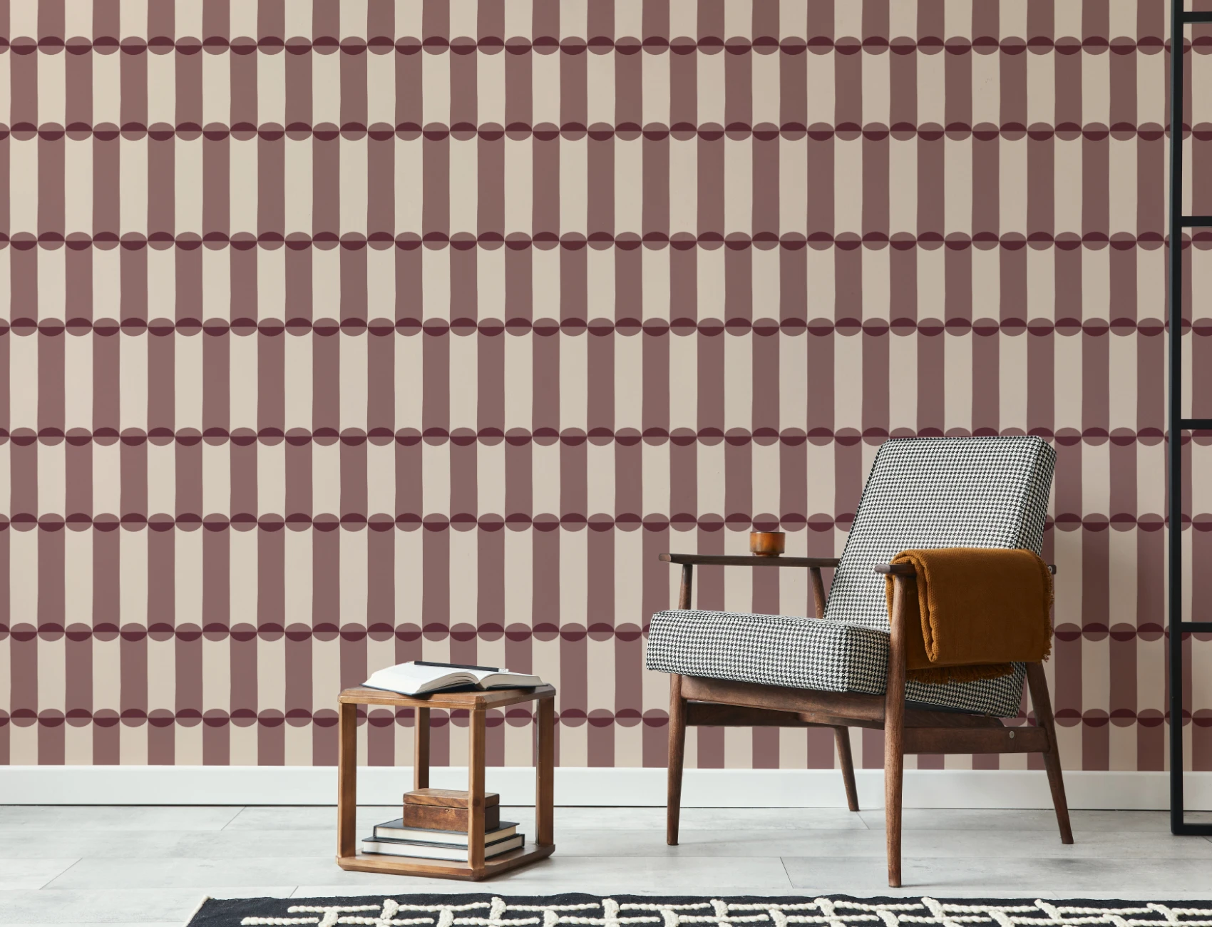 Burgundy Retro Geometric Pattern Wallpaper Mural