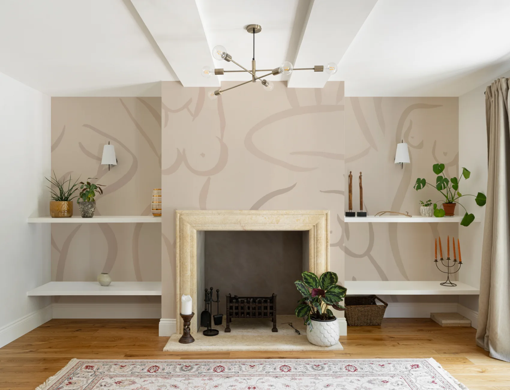 Muted Beige Nude Woman Figure Drawing Wall Mural