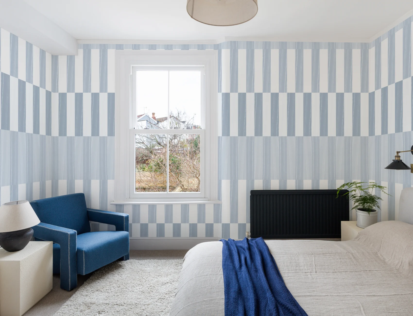 Blue Color Block Vertical Stripe Wallpaper Mural