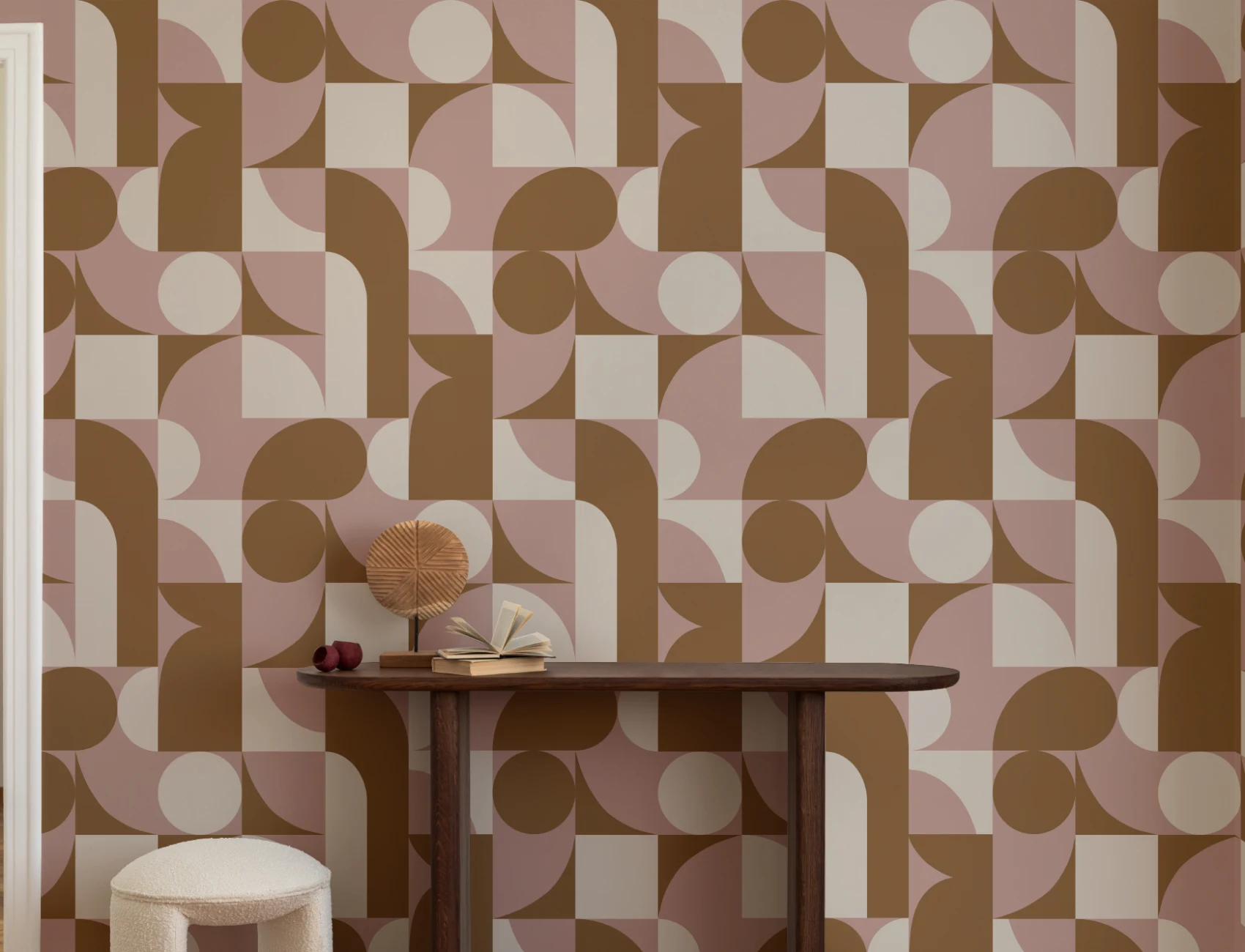 Ruskea Mid-Century geometrinen kollaasi seinäseinämaalaus