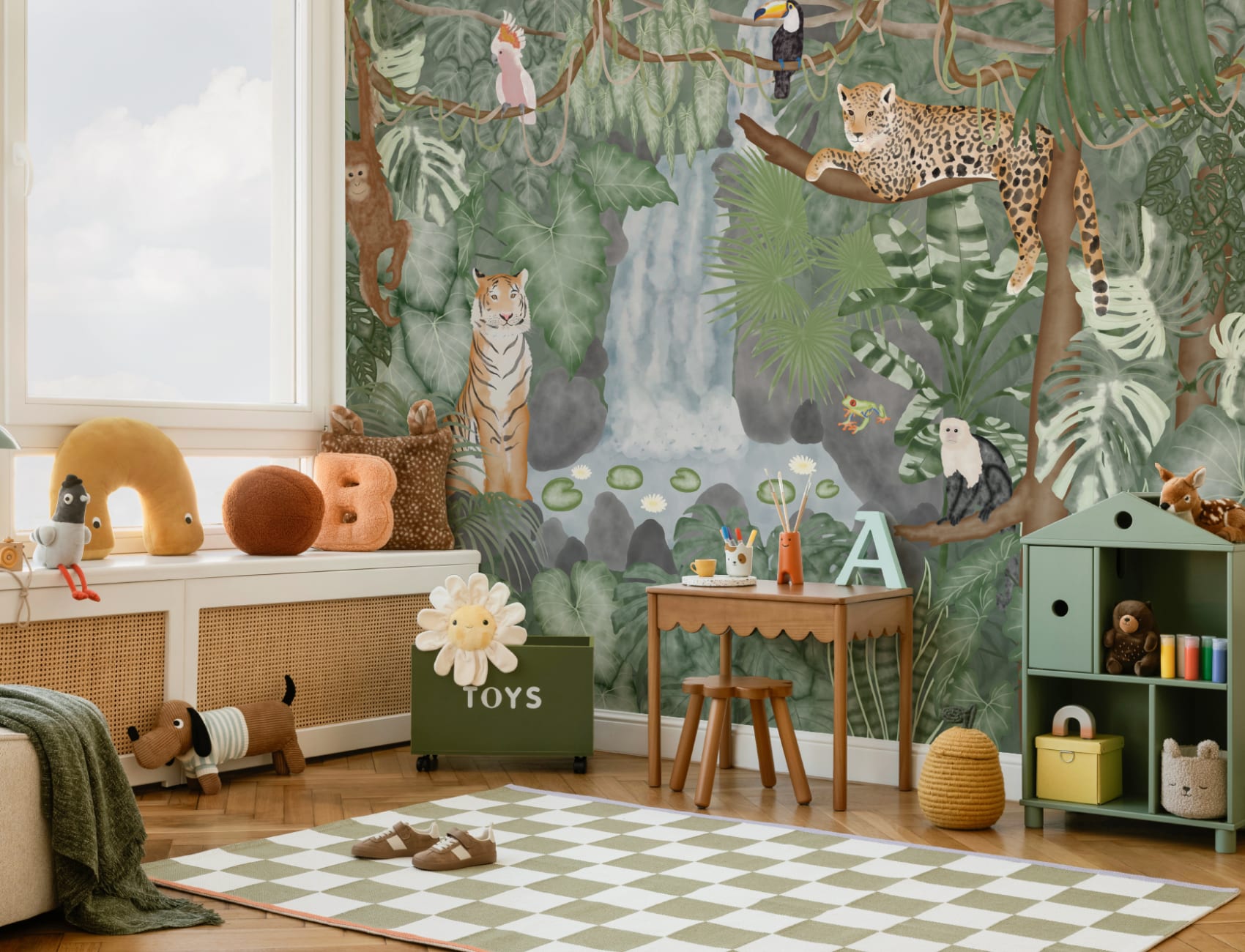 Aquarel Jungle Dieren Behang Muurschildering