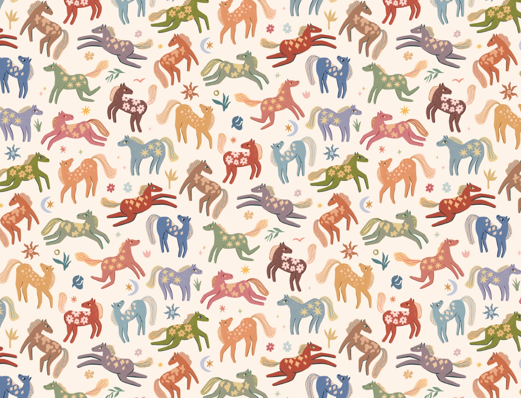 Flerfarget Pony Whimsy Animal Fun fototapet for barn