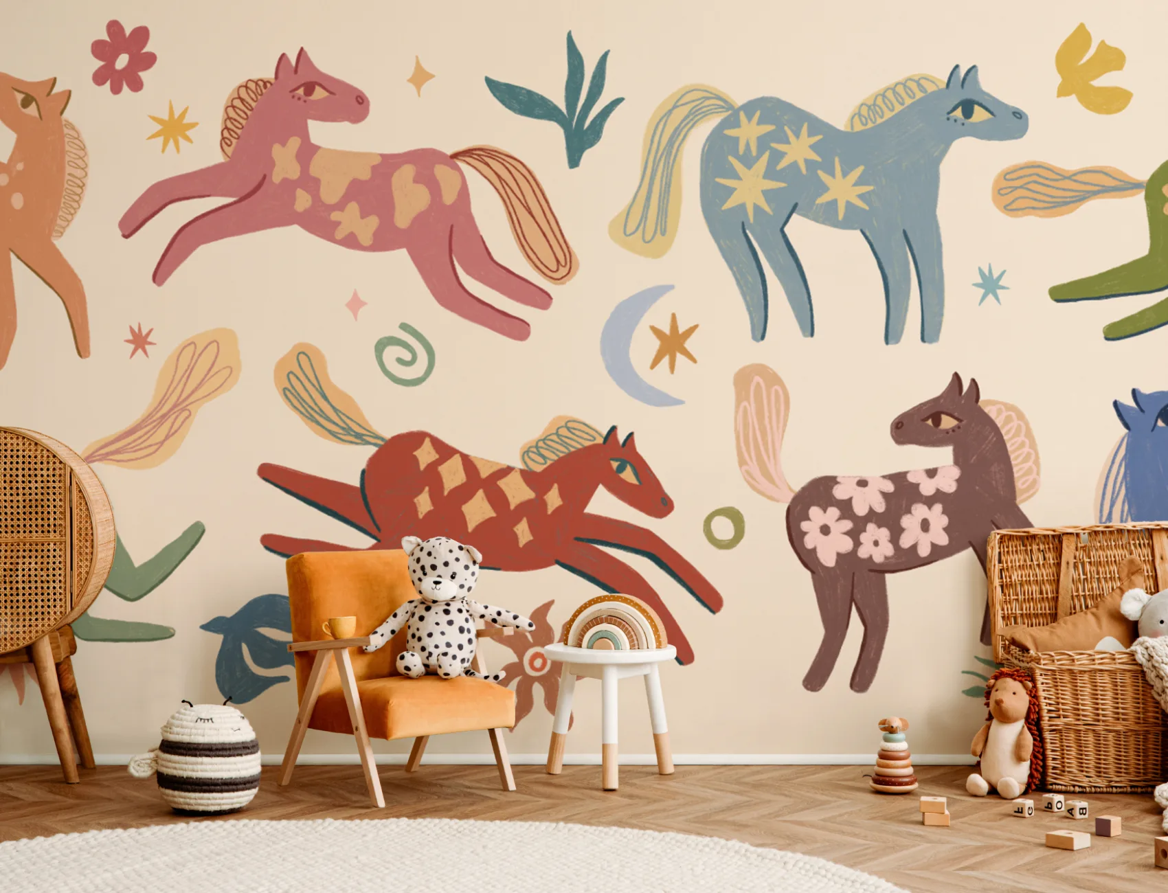 Mural de papel pintado Multicolor Playful Pony Kids Animal Mural