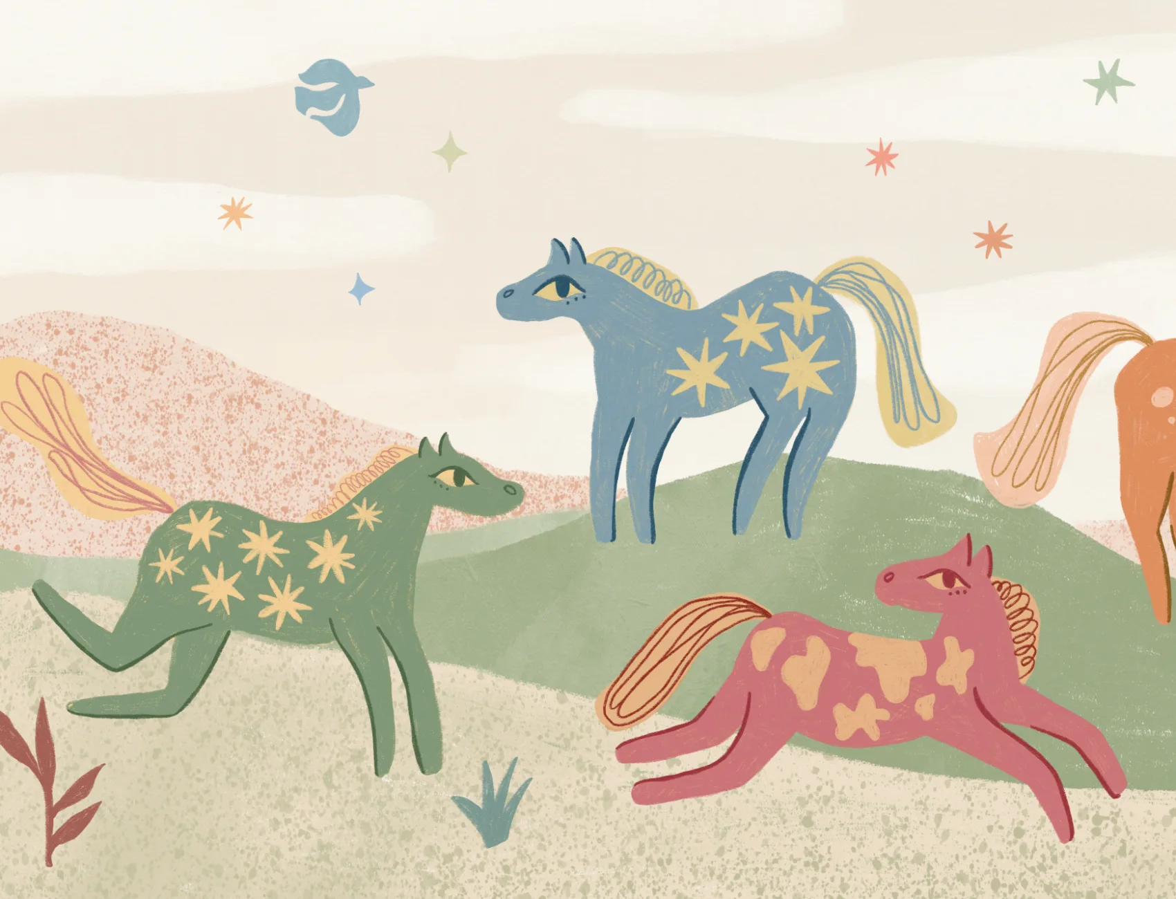 Multicolor Celestial Fantasy Kids' Horse Adventure Mural