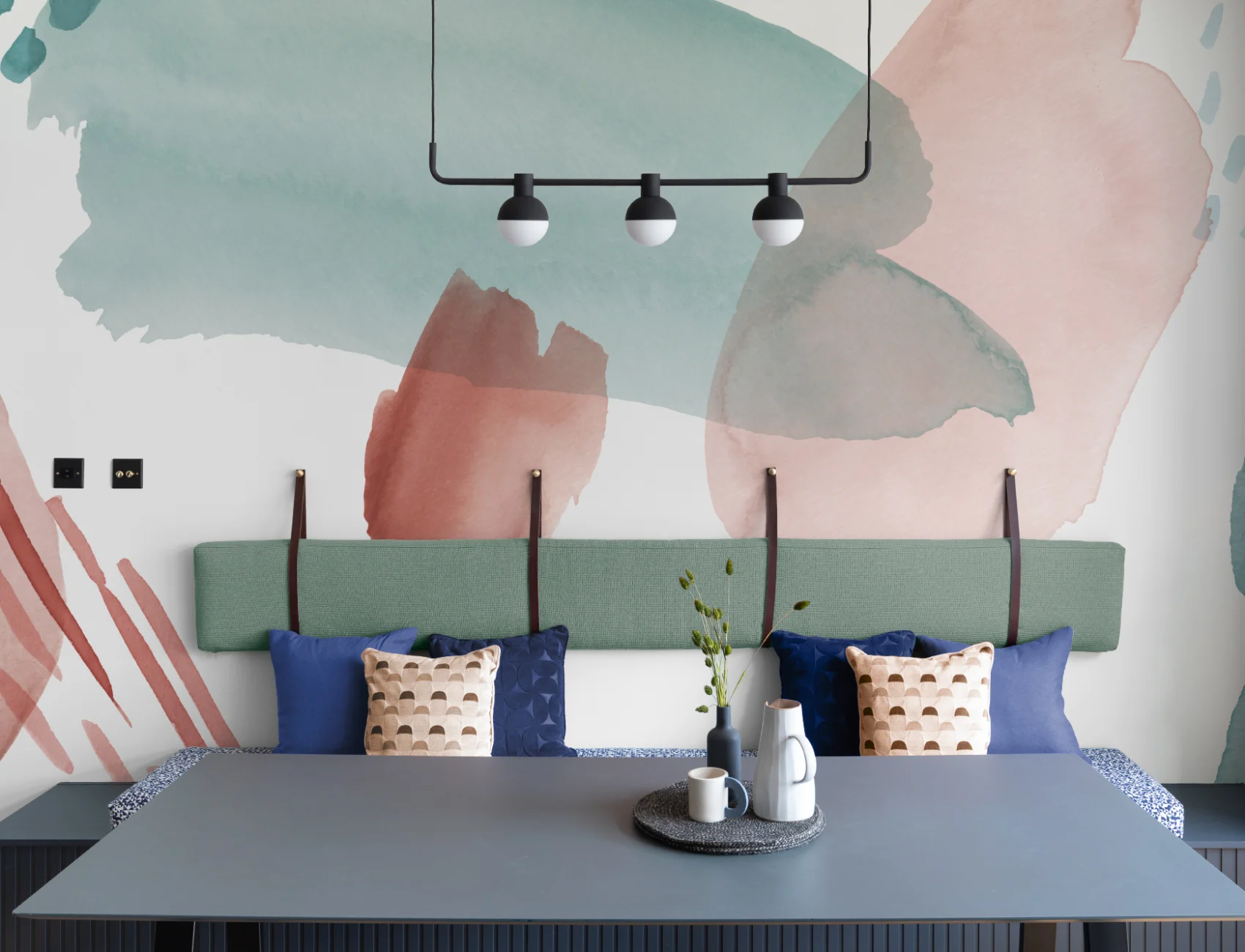 Blue & Pink Abstract Watercolour Paint Wallpaper Mural