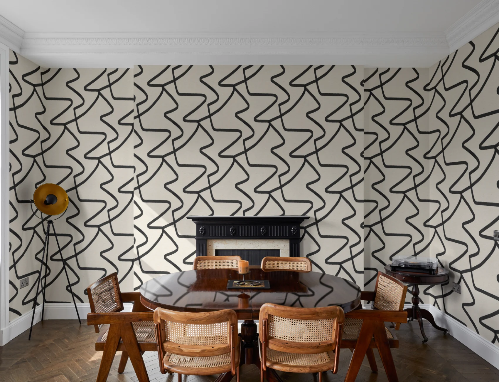 Black and Neutral Abstract Lines Repeat Pattern Wallpaper