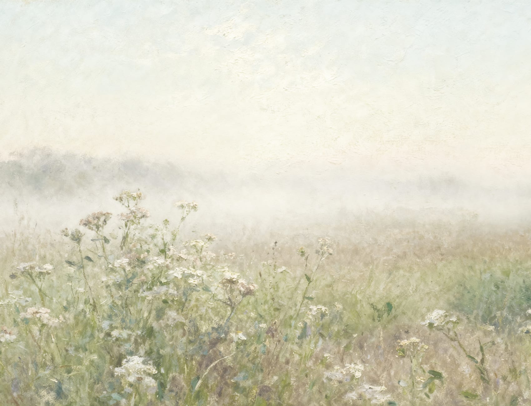 Veelkleurige Rustige Weide Licht Pastel Natuur Muurschildering