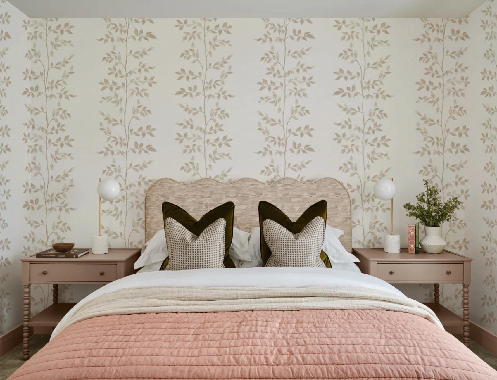 Neutral Leaf Botanical Design Mural For Serene Spaces