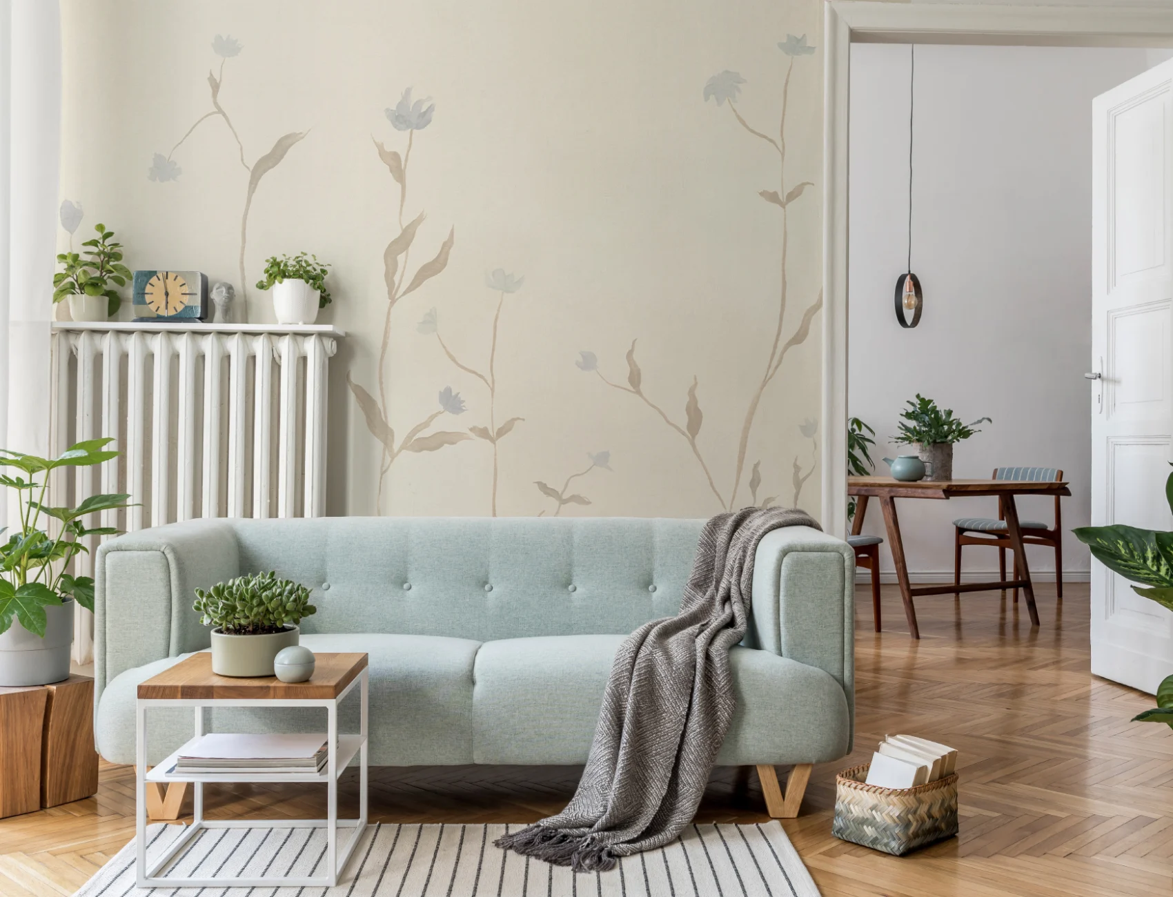 Neutrale florale Aquarell botanische Gelassenheit Fototapete