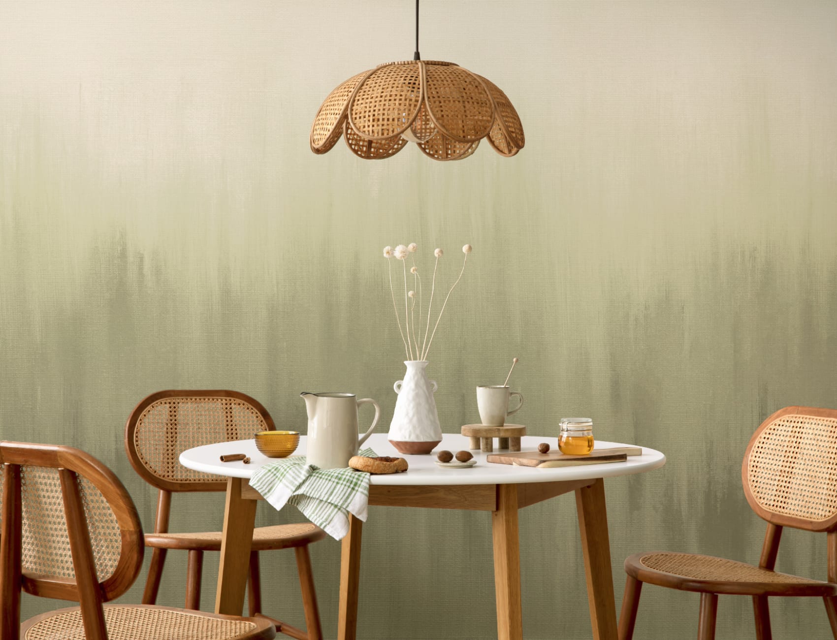 Carta da parati Ombre Atmosphere con texture verde tenue