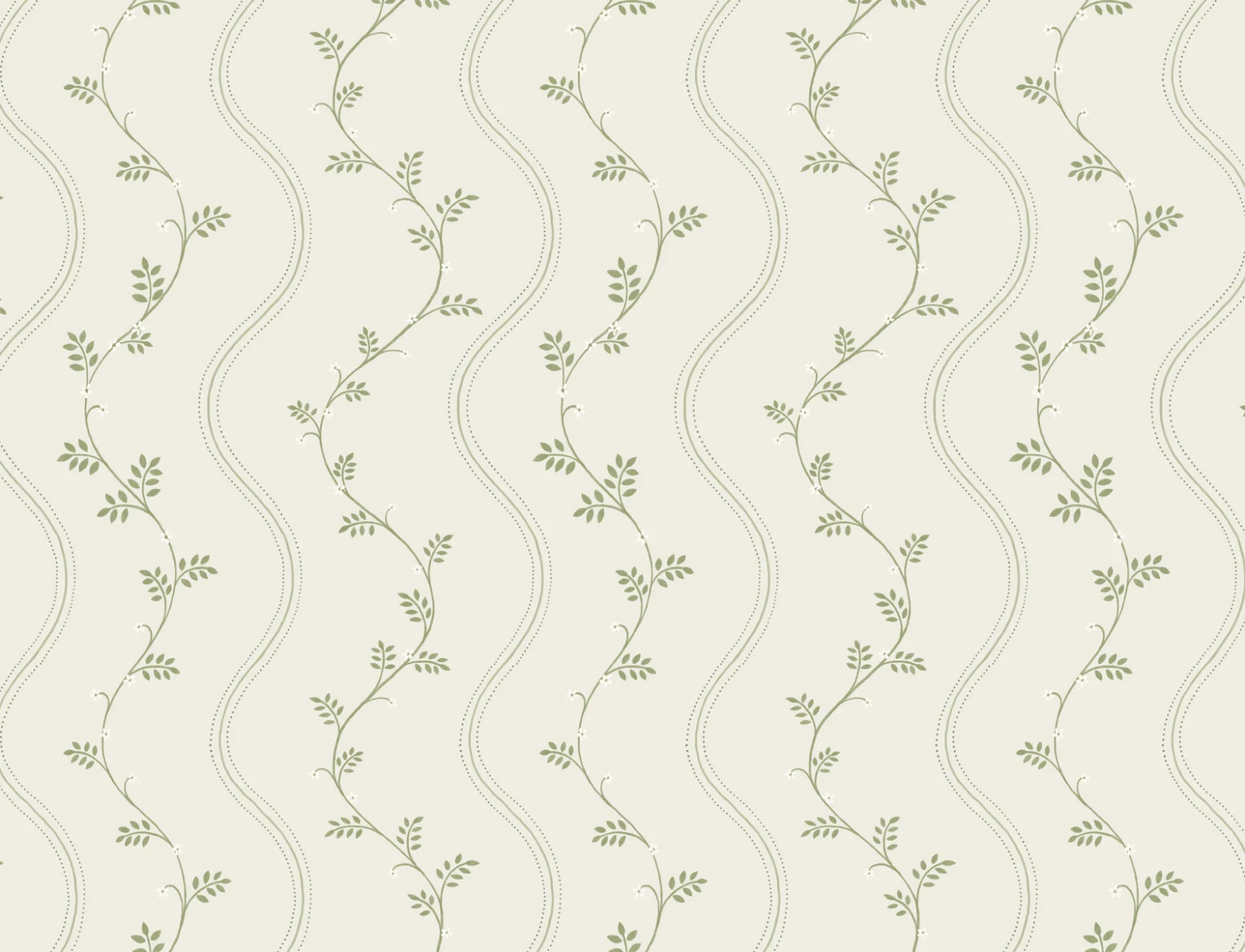 Papier peint panoramique à rayures vertes et botaniques (style vintage)