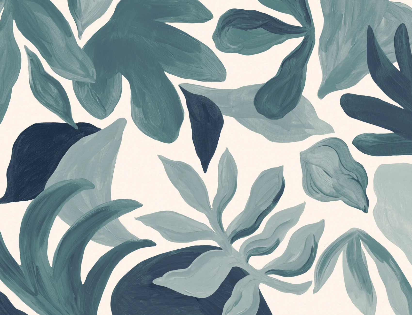 Blue Leafy Botanical Scandi Art Wall Mural
