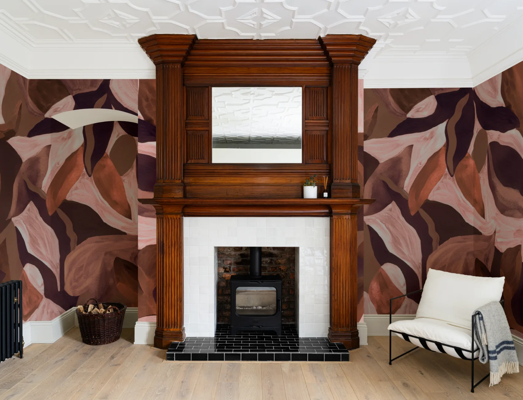 Multicolour Abstract Dark Botanical Mural For Dramatic Spaces